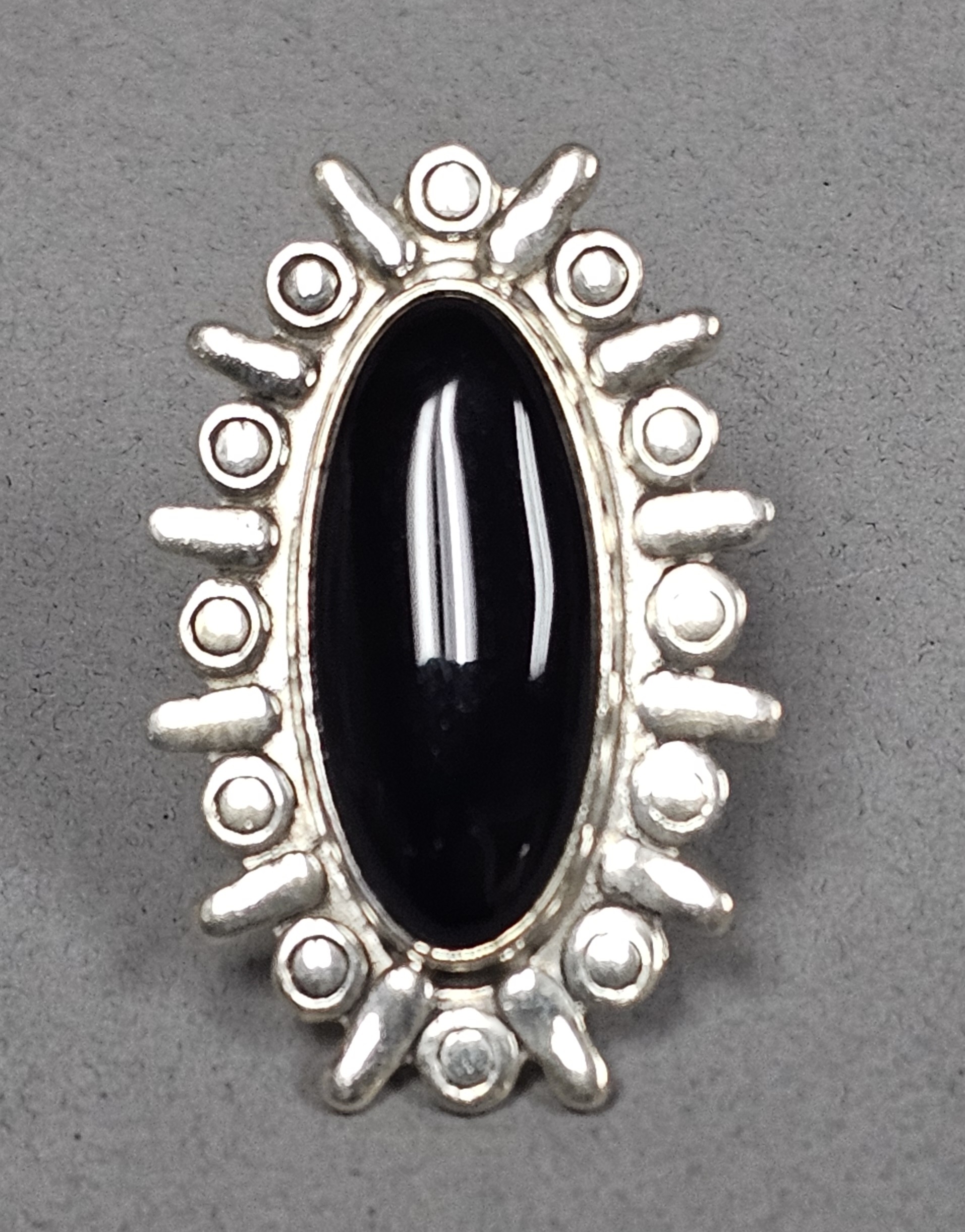 Mexican Sterling Black Onyx Sunburst Ring 12.6 Grams