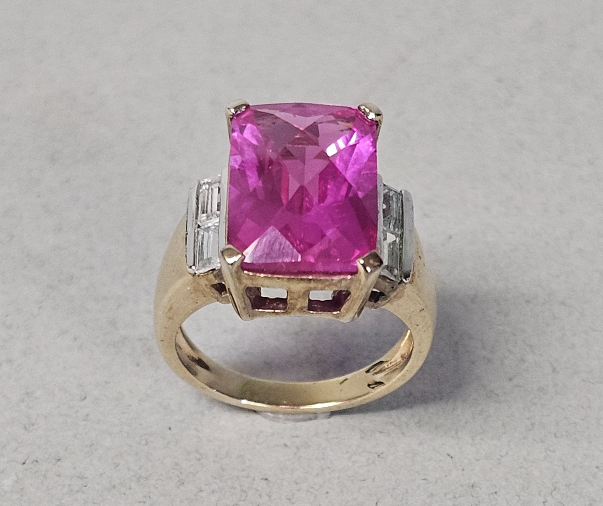 Gold-Plated Sterling Pink & Colorless Stones Ring 6.7 Grams