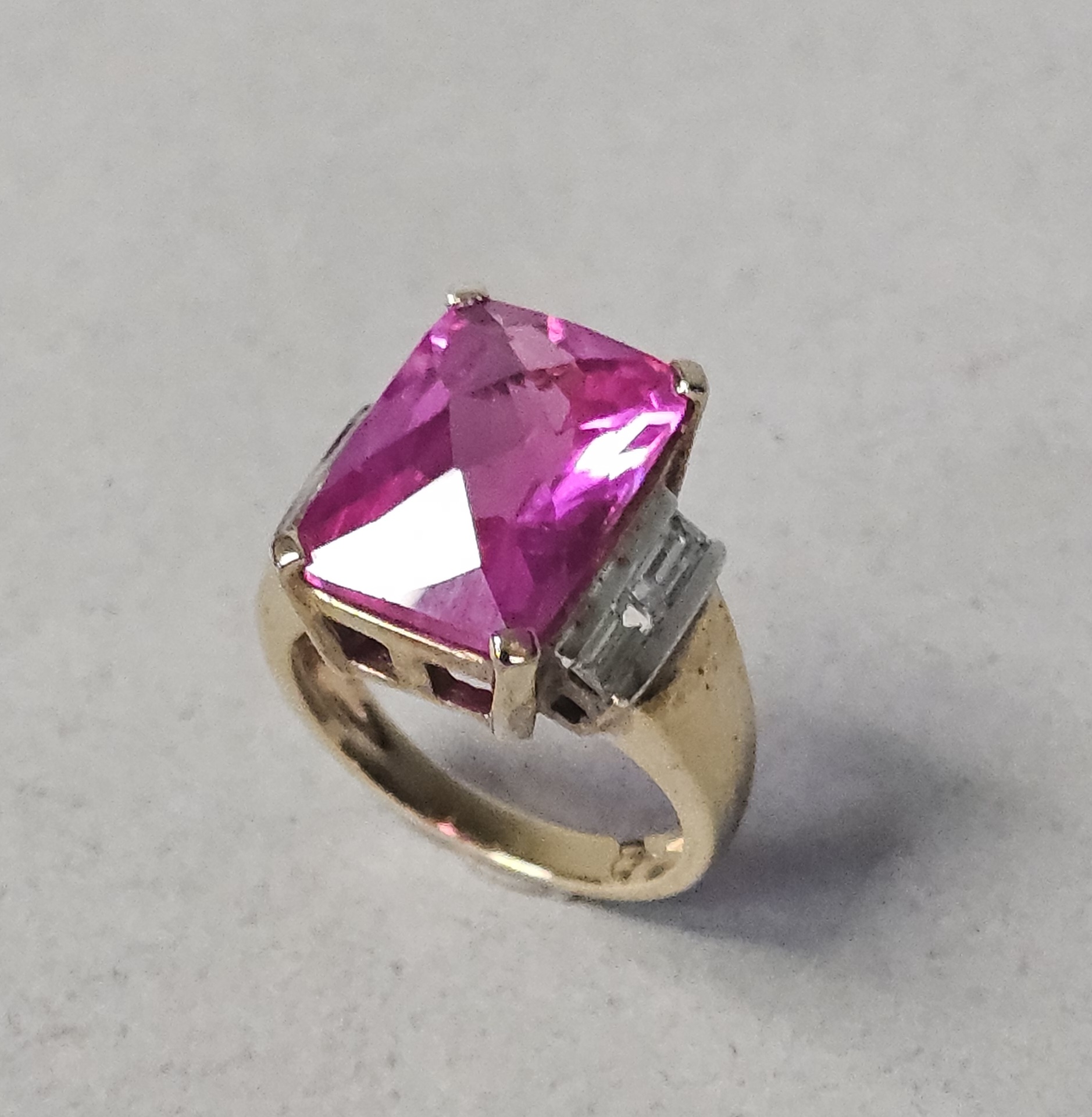 Gold-Plated Sterling Pink & Colorless Stones Ring 6.7 Grams