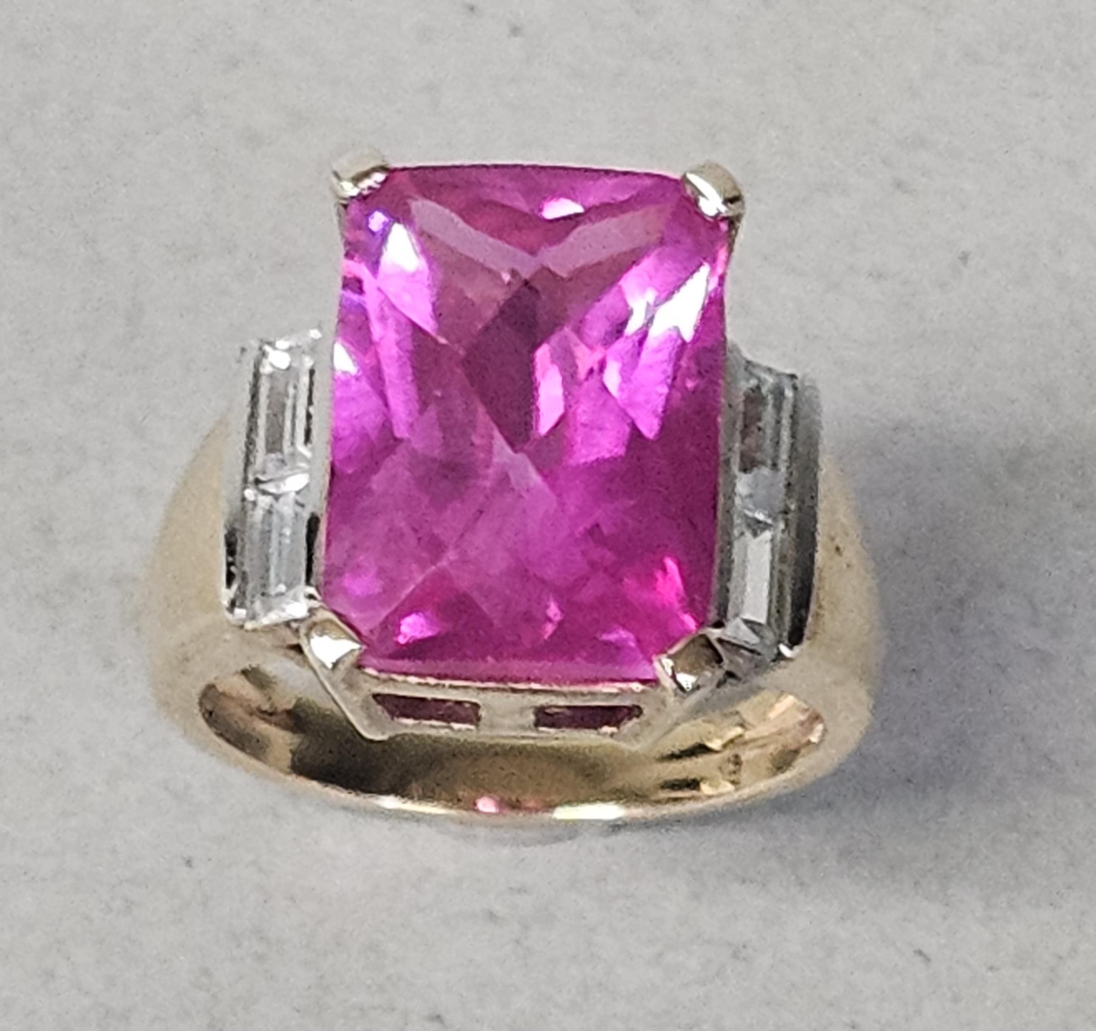 Gold-Plated Sterling Pink & Colorless Stones Ring 6.7 Grams