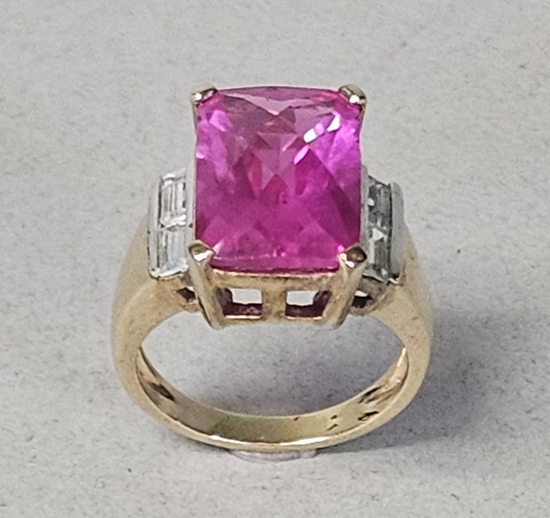 Gold-Plated Sterling Pink & Colorless Stones Ring 6.7 Grams