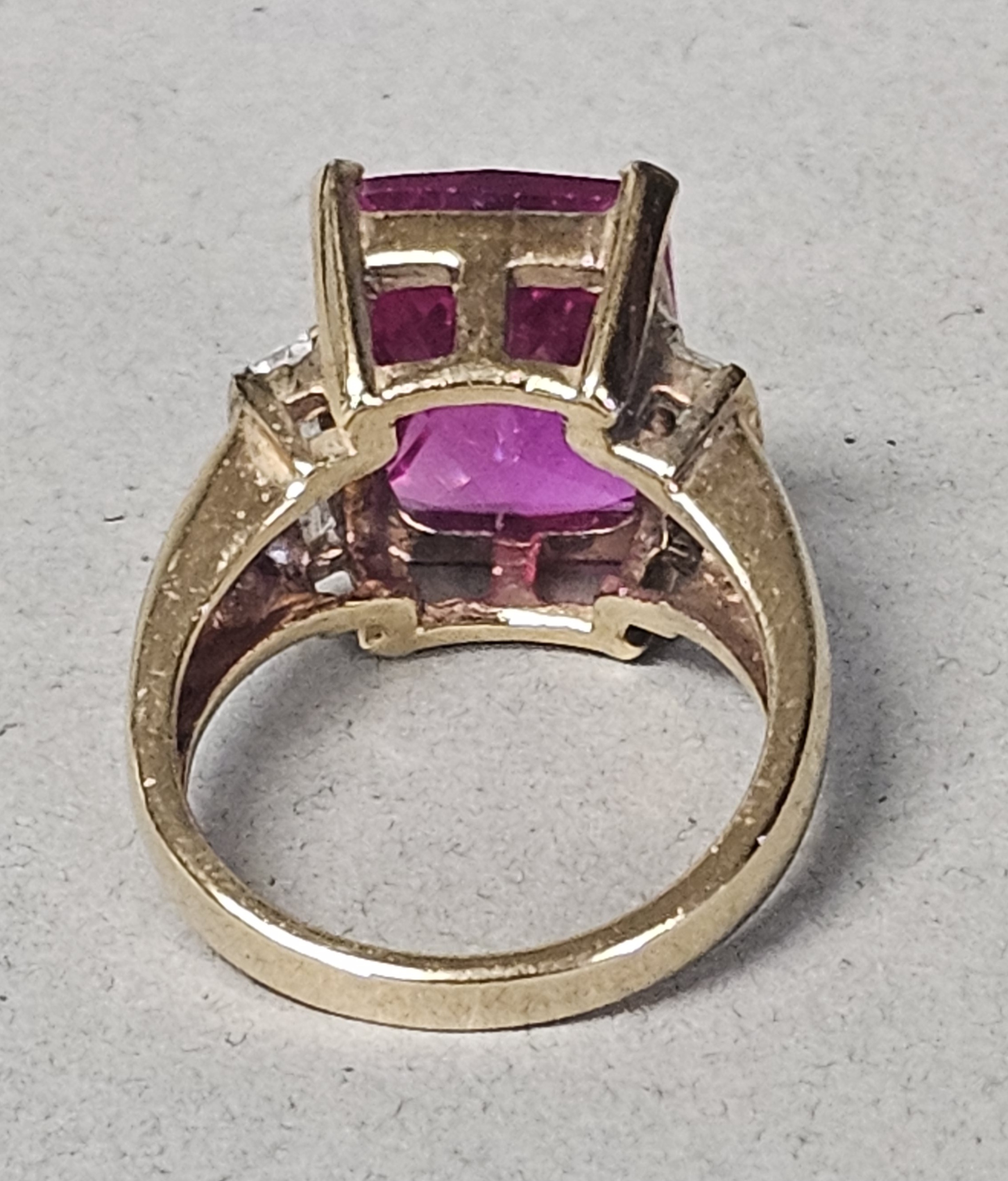Gold-Plated Sterling Pink & Colorless Stones Ring 6.7 Grams