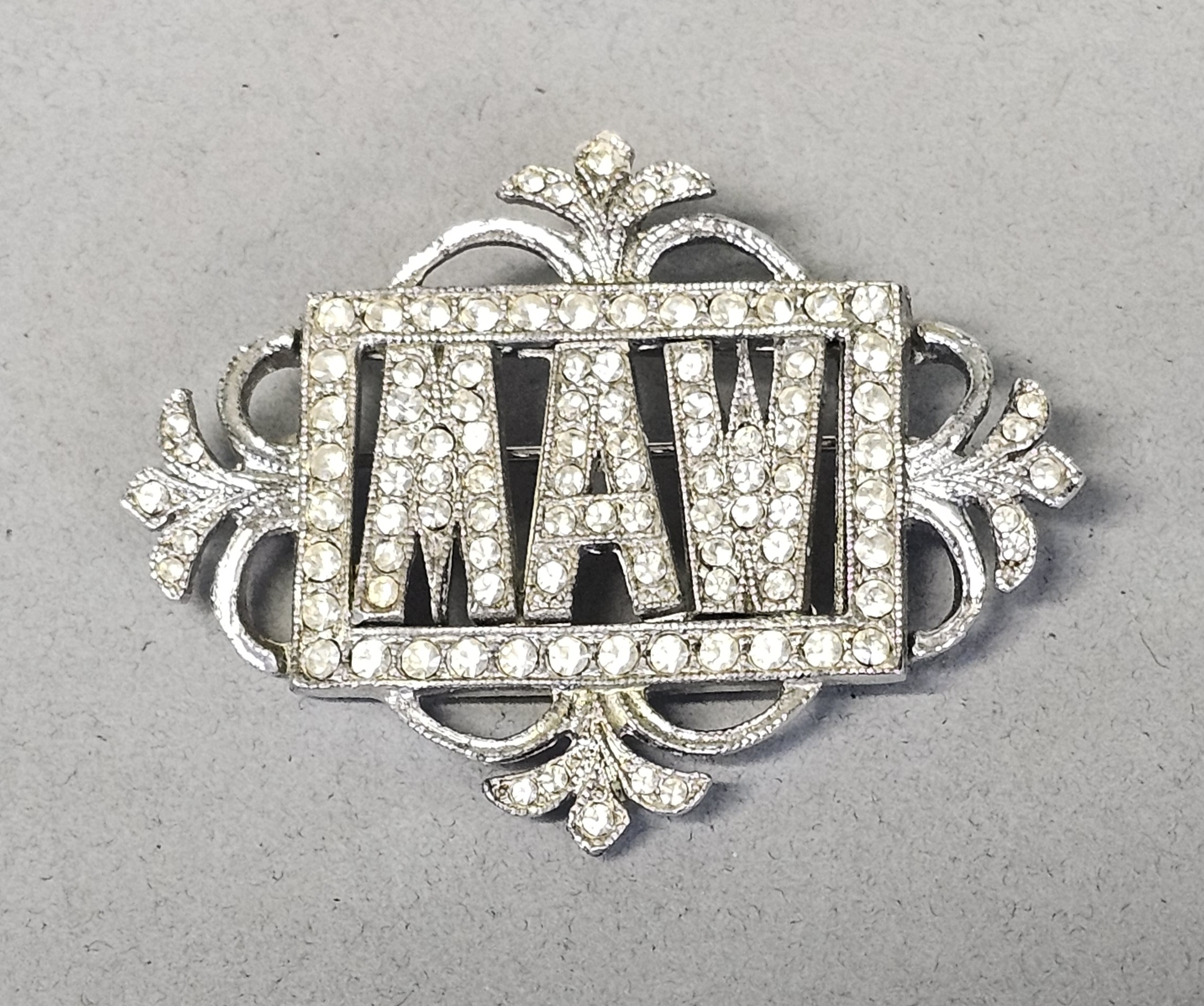 Vintage Ora Rhinestone Monogram MAW Brooch