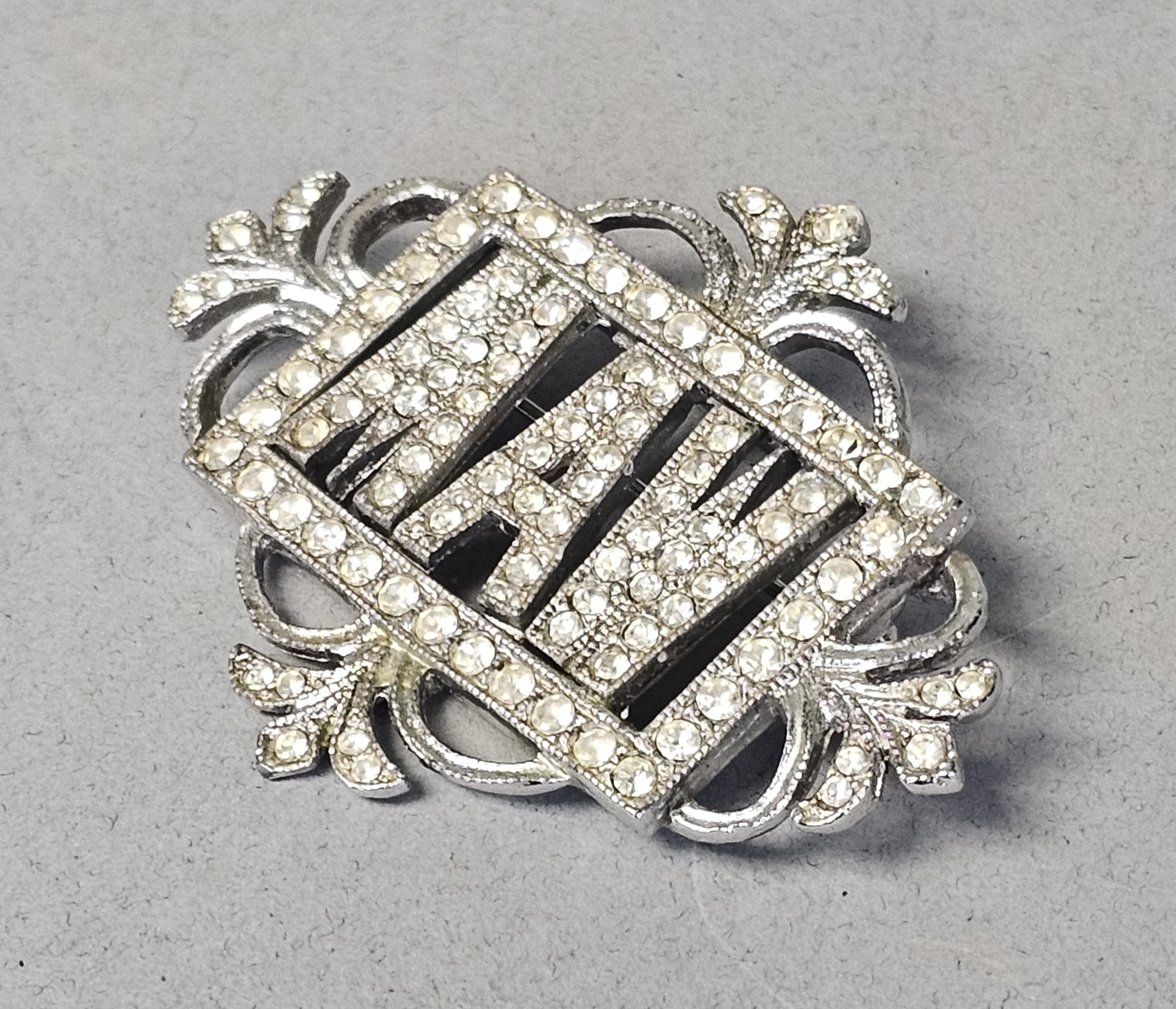 Vintage Ora Rhinestone Monogram MAW Brooch