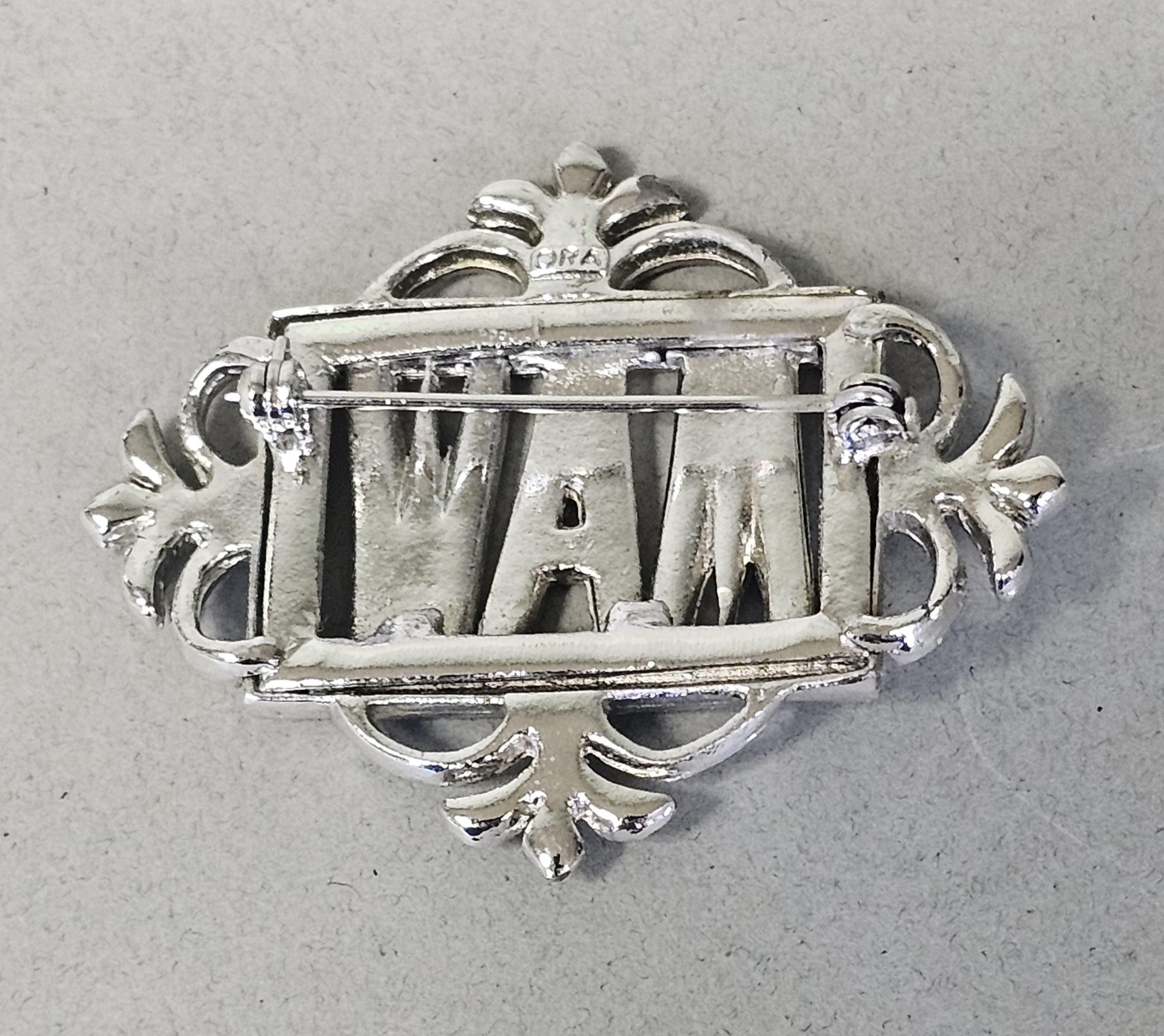Vintage Ora Rhinestone Monogram MAW Brooch
