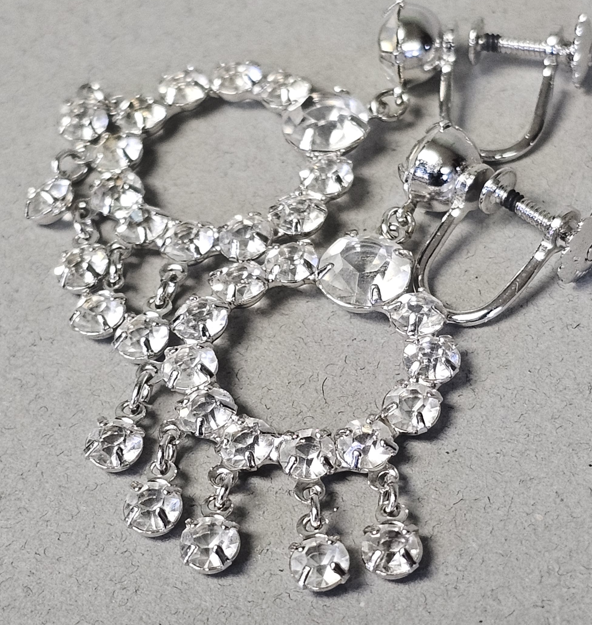 Sterling Clear Rhinestone Necklace & Earrings 9.5 Grams