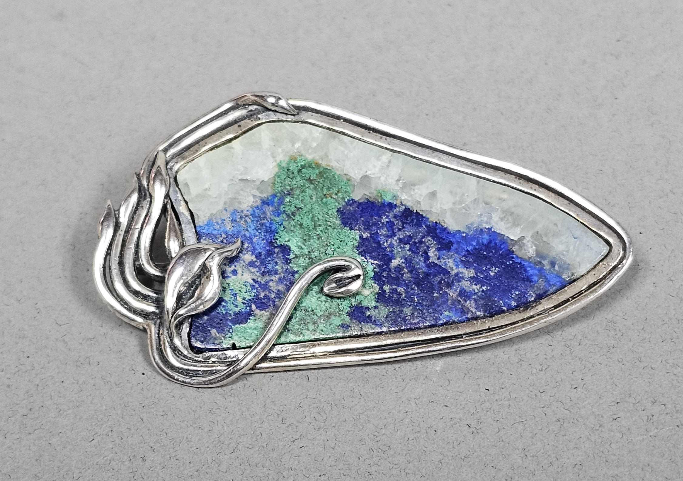 Sterling Azurite & Malachite Matrix Brooch 21.2 Grams