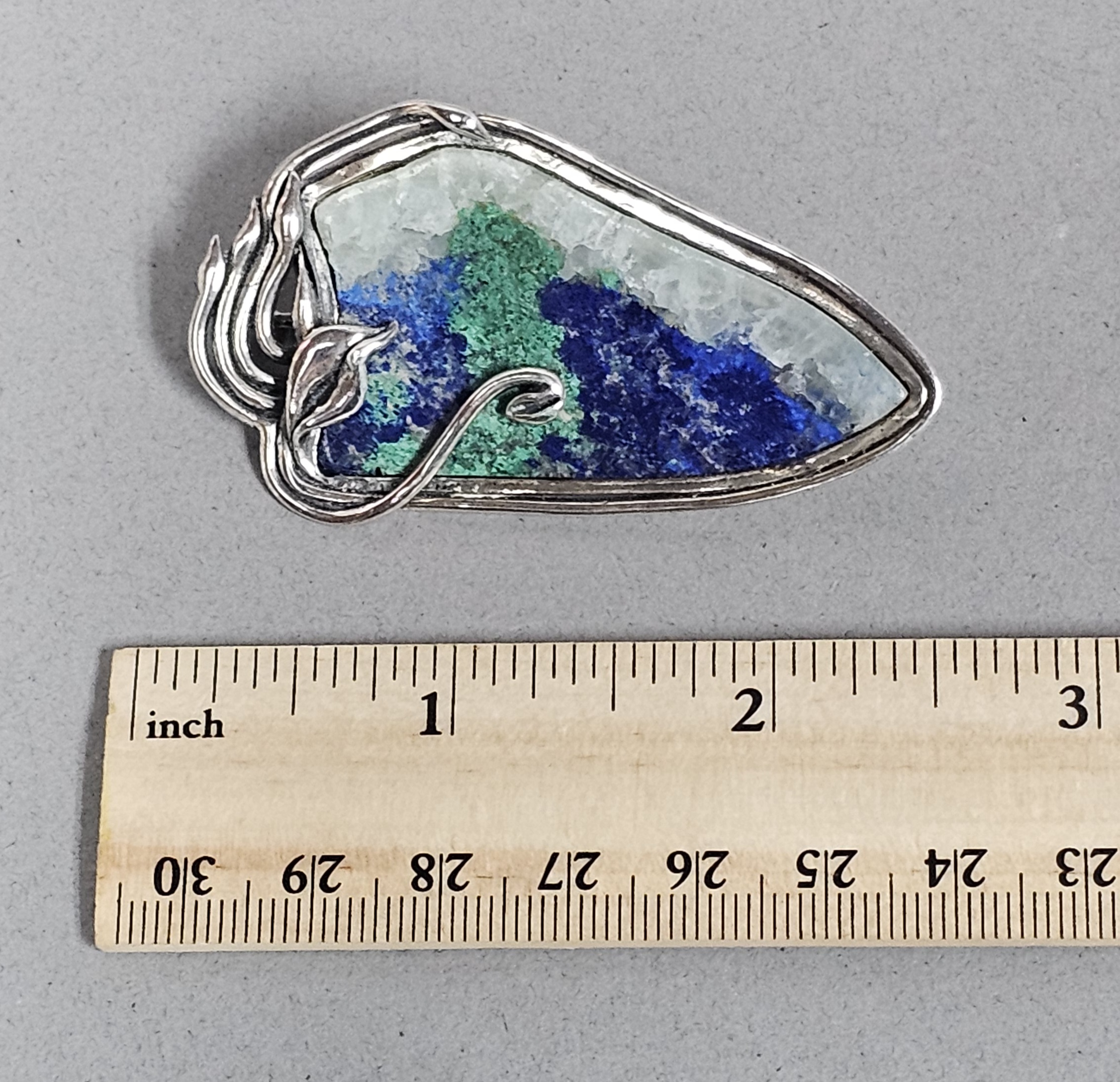 Sterling Azurite & Malachite Matrix Brooch 21.2 Grams