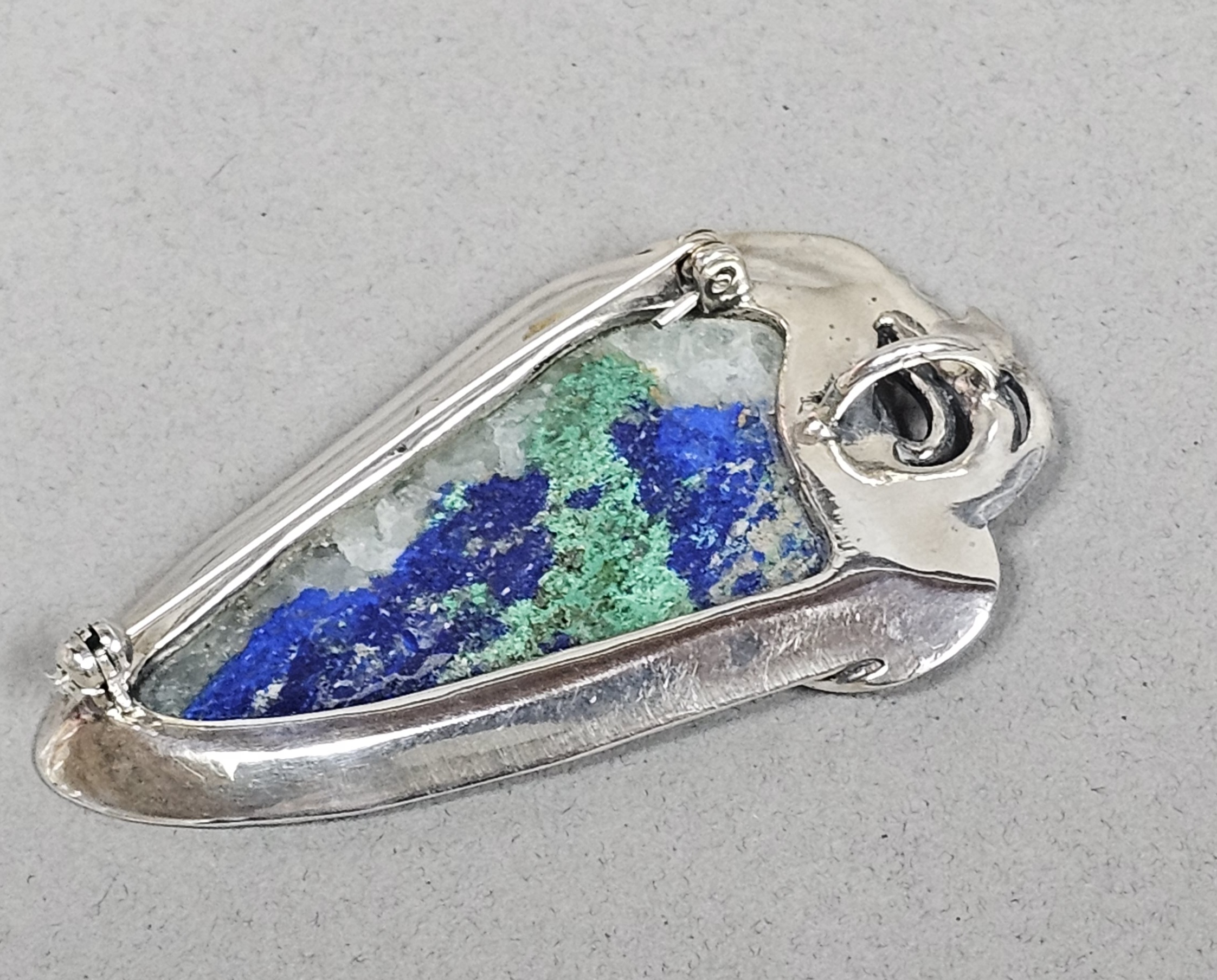 Sterling Azurite & Malachite Matrix Brooch 21.2 Grams