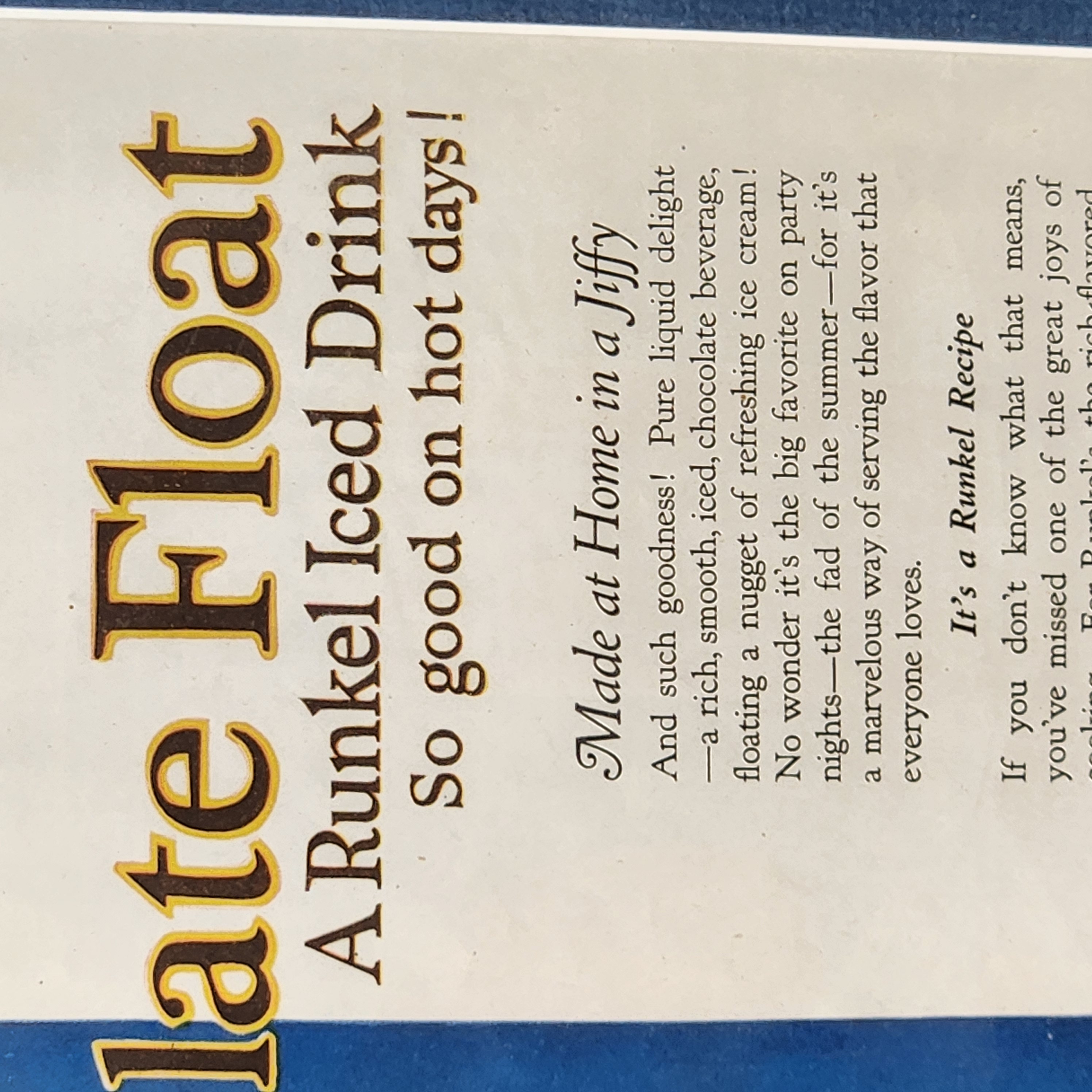 1919 Runkel's Cocoa Chocolate Float Ad