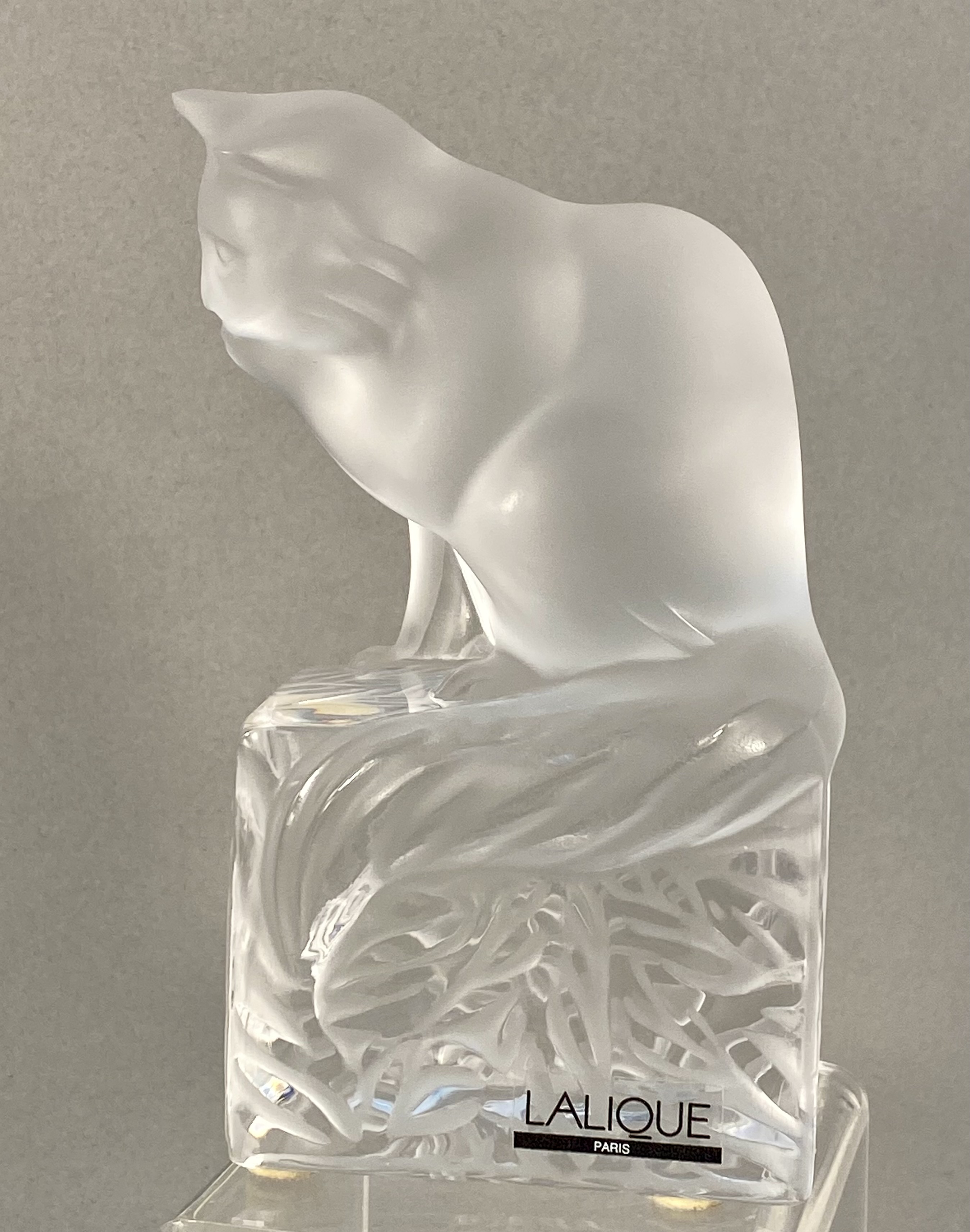 Lalique Frosted & Clear Crystal Cat Figurine