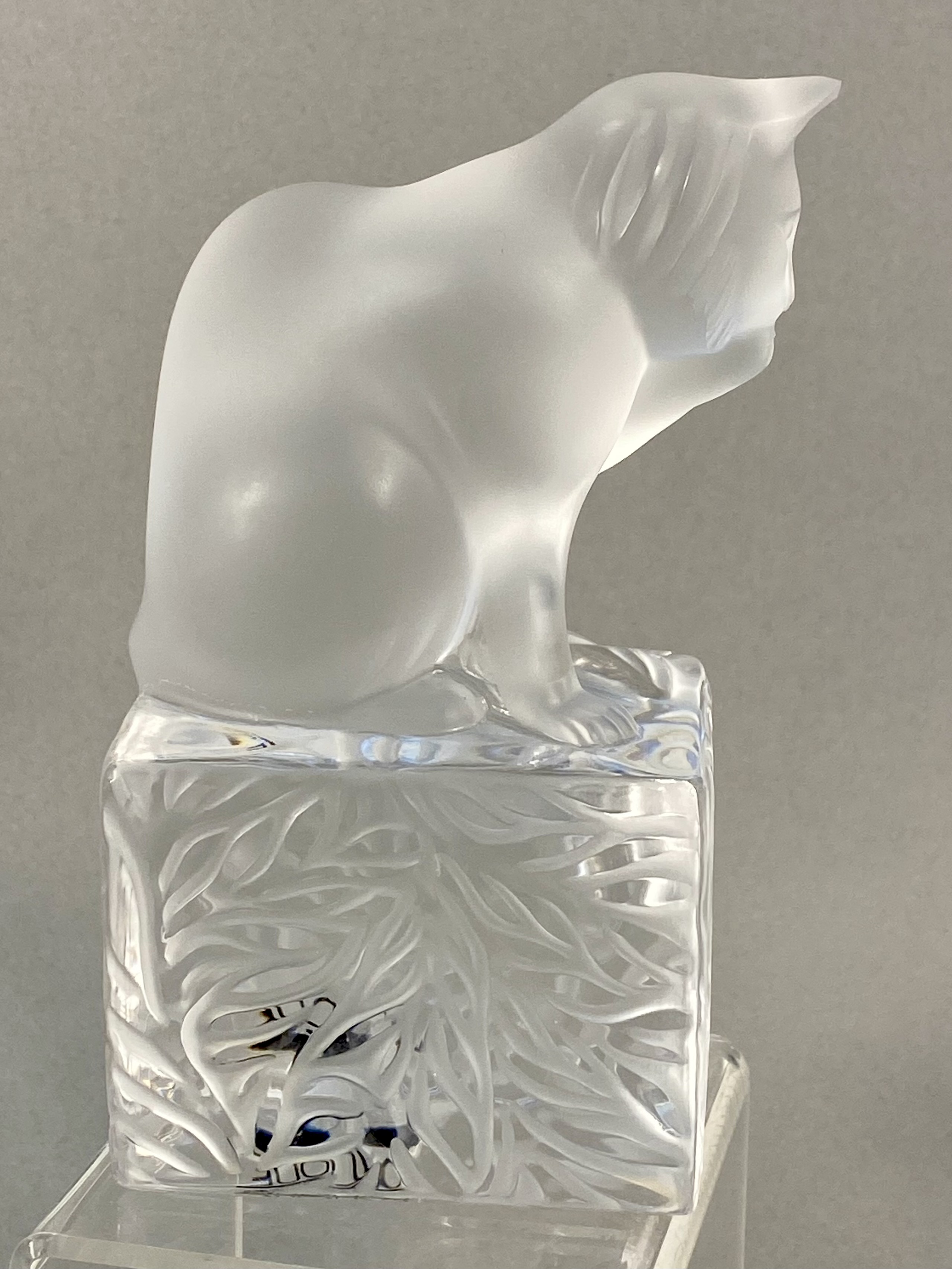 Lalique Frosted & Clear Crystal Cat Figurine