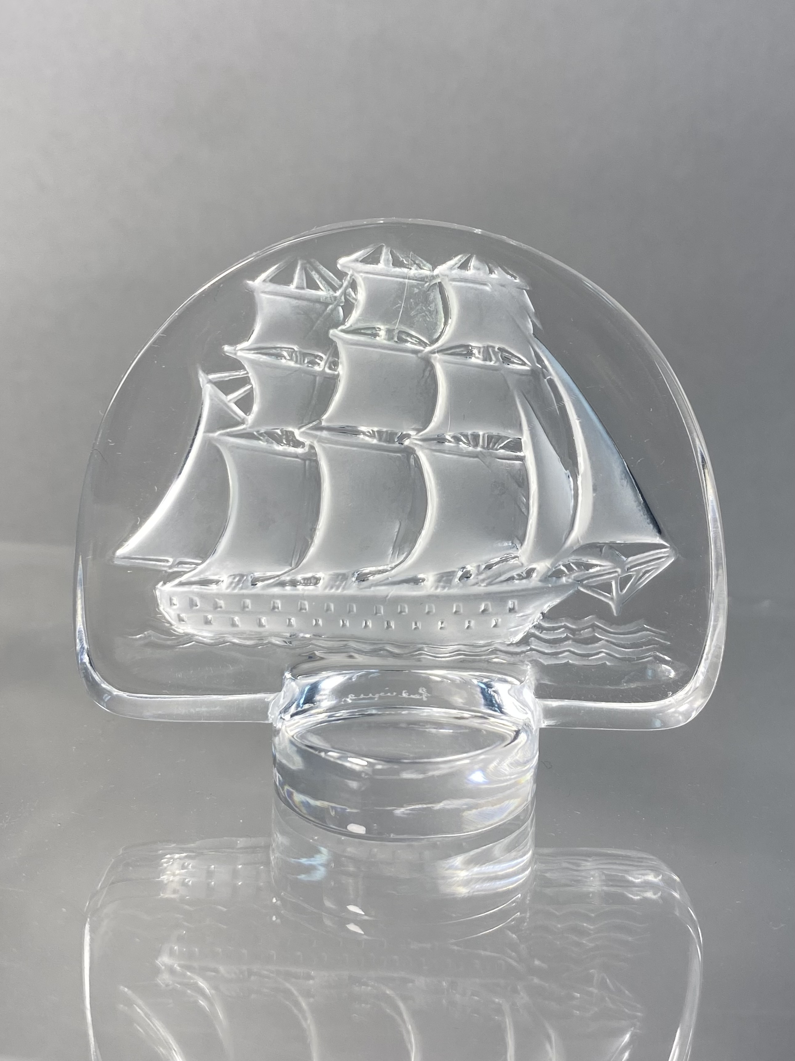 Lalique France Crystal Caravelle Sailing Ship Paperweight