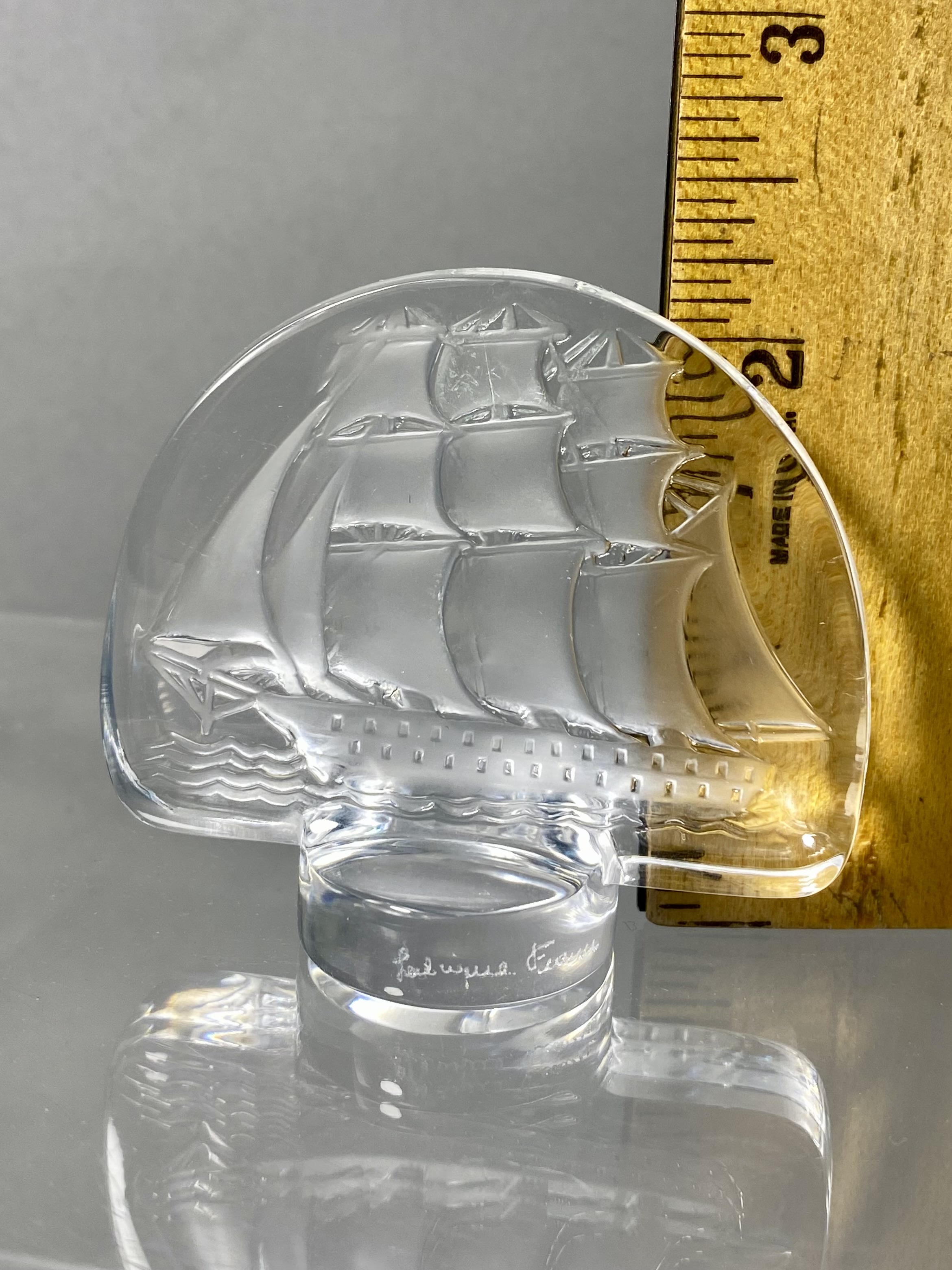 Lalique France Crystal Caravelle Sailing Ship Paperweight