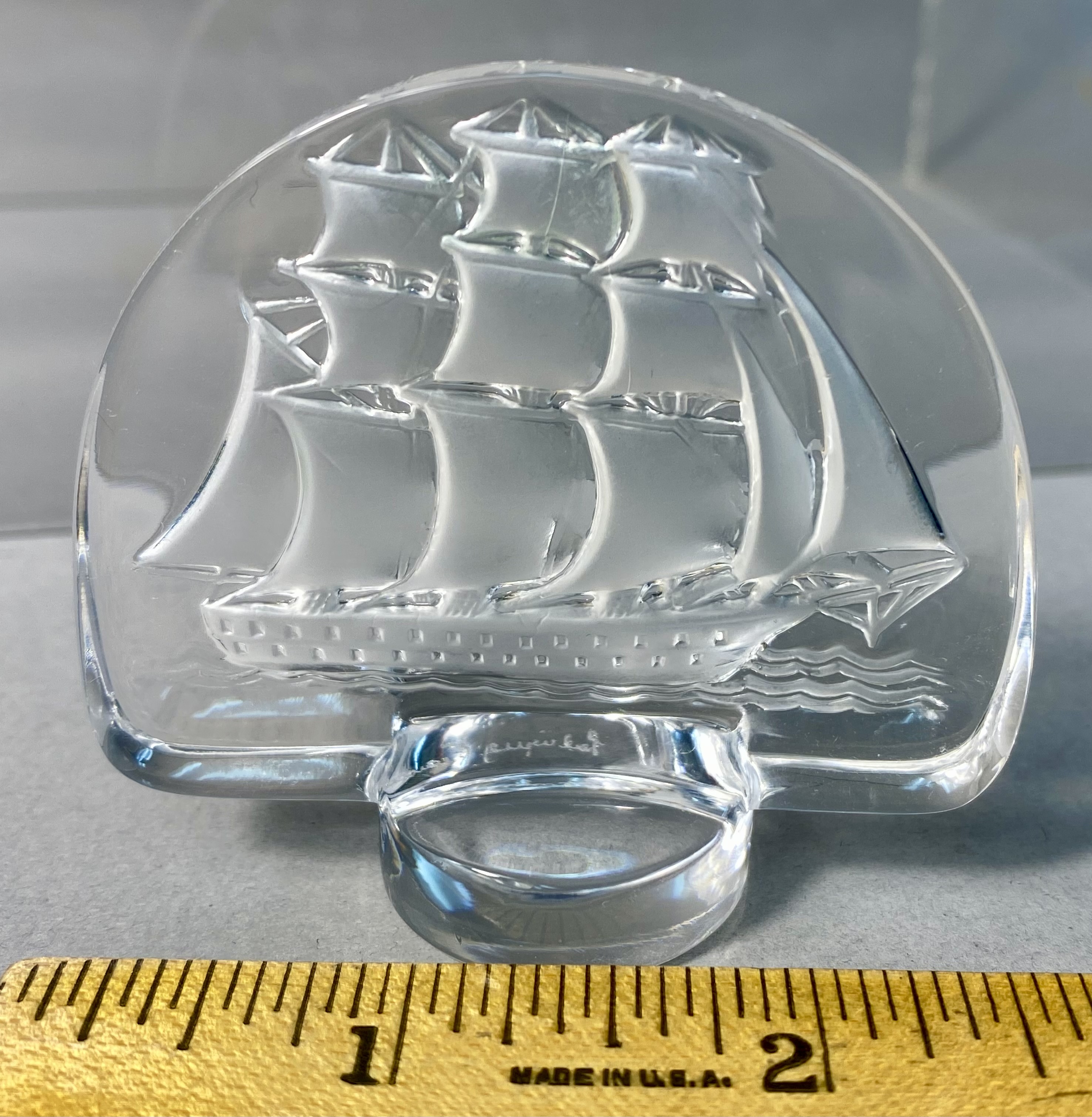 Lalique France Crystal Caravelle Sailing Ship Paperweight