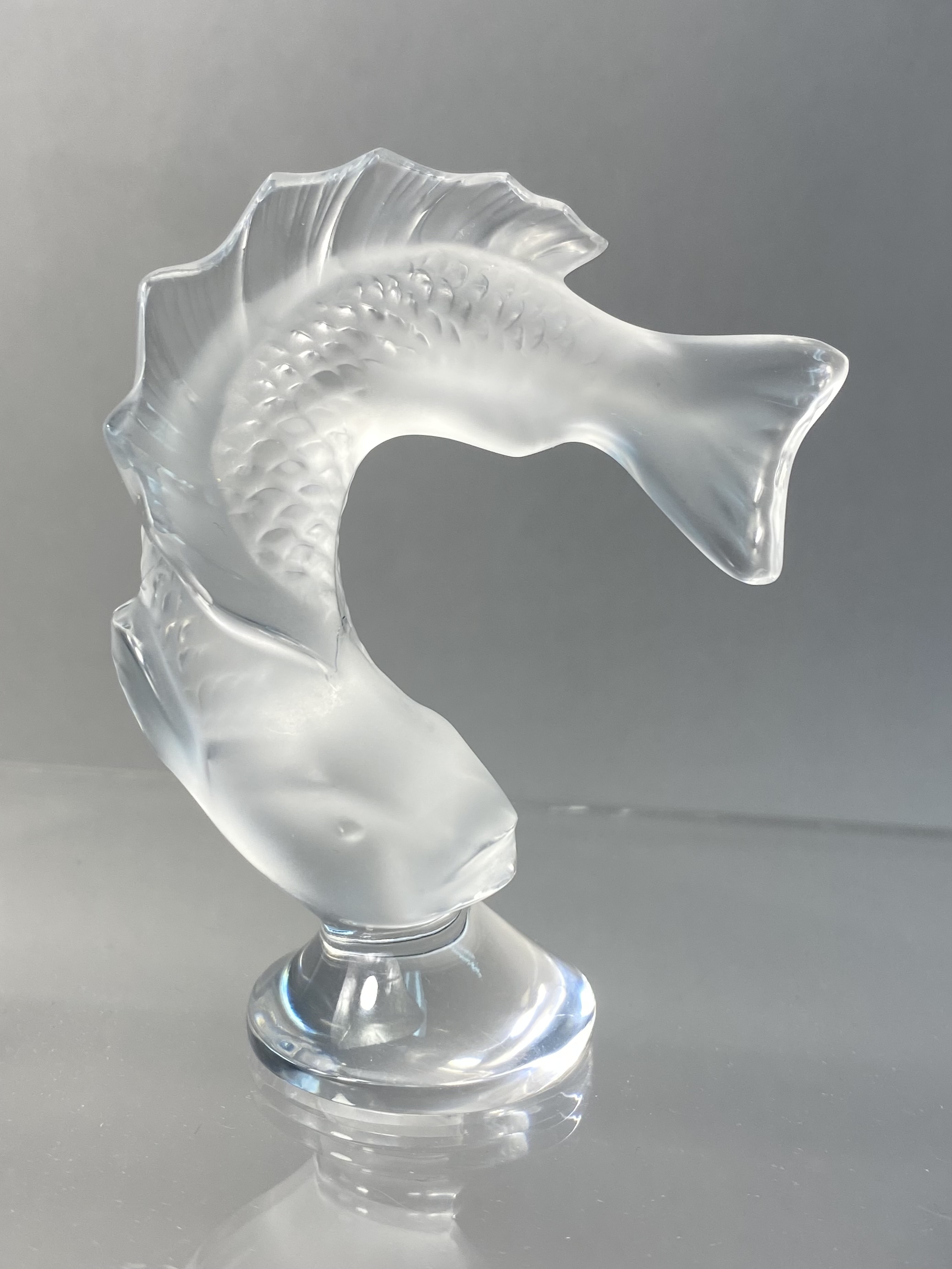 Lalique Goujon Crystal Leaping Fish Figurine
