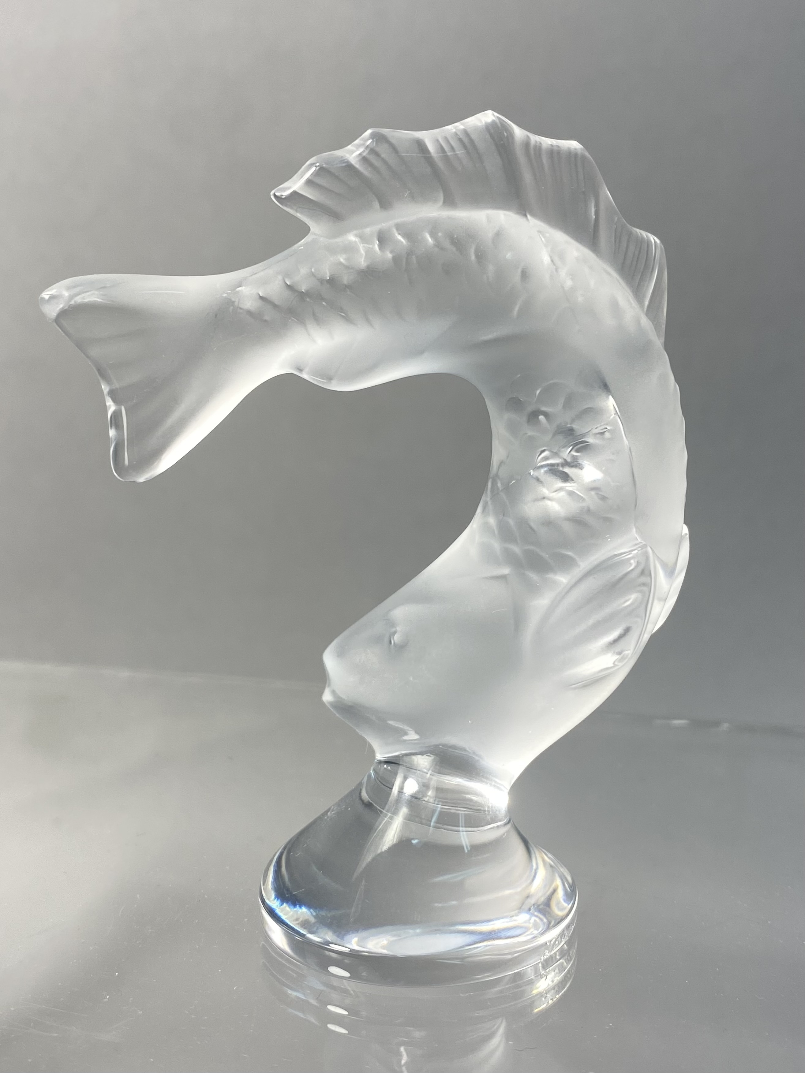 Lalique Goujon Crystal Leaping Fish Figurine