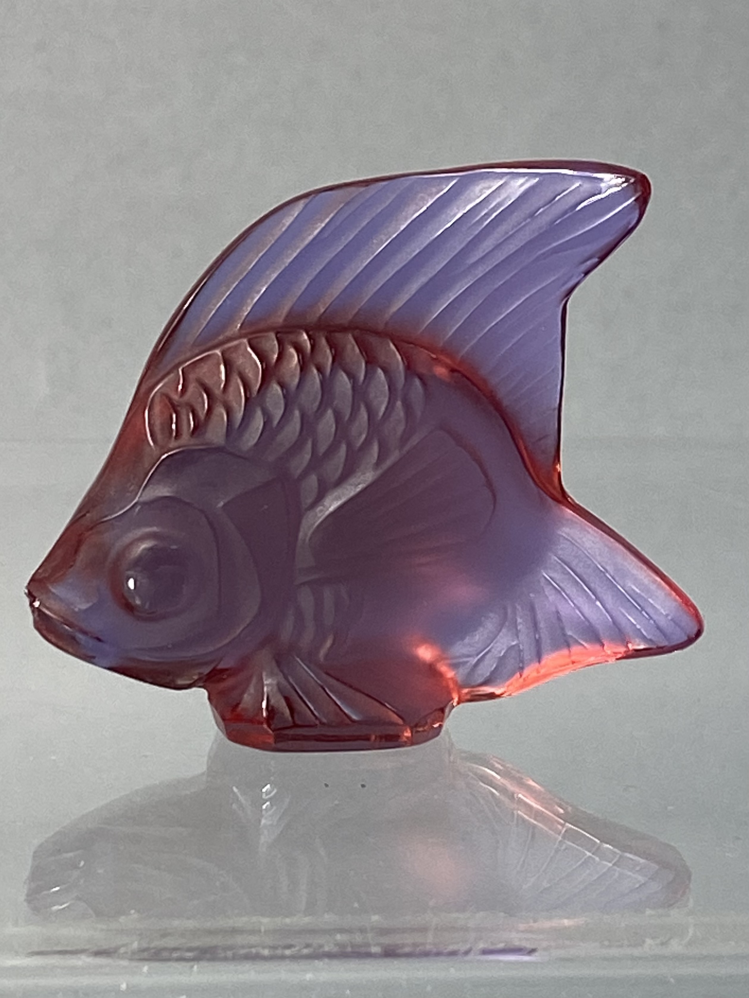 Lalique Fuchsia and Blue Glass Fish Figurine