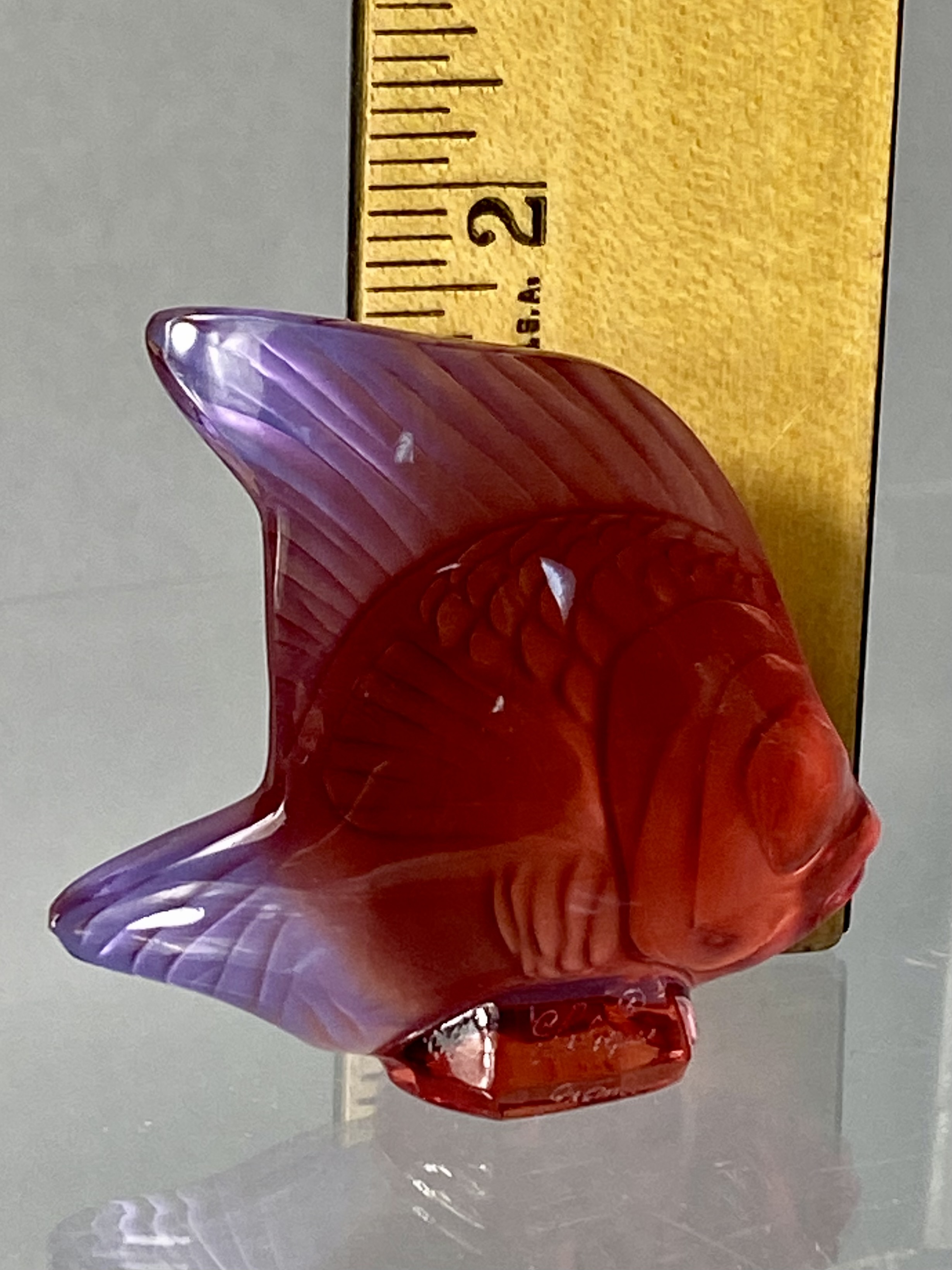 Lalique Fuchsia and Blue Glass Fish Figurine