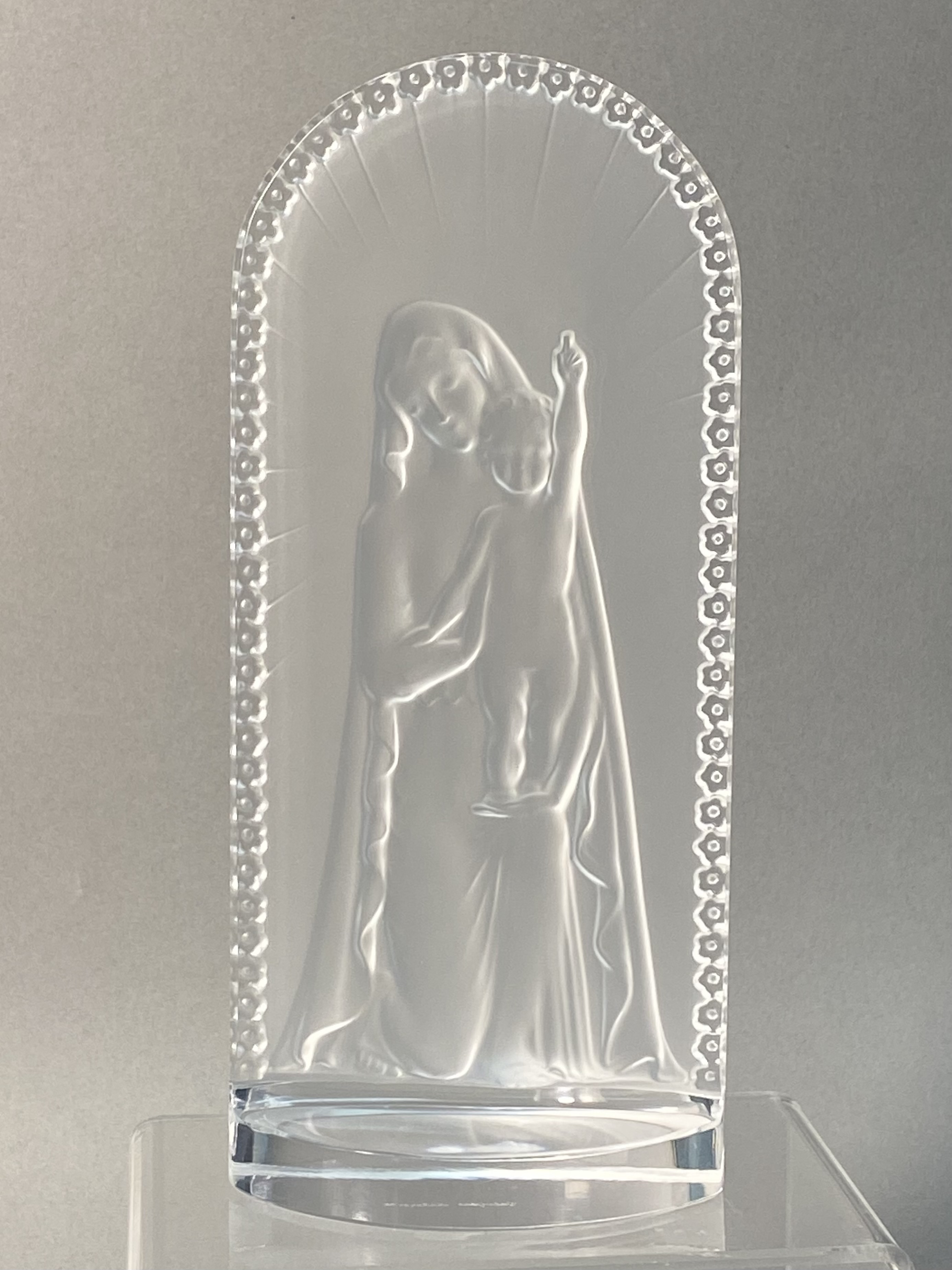 Lalique France Crystal Madonna & Child Plaque
