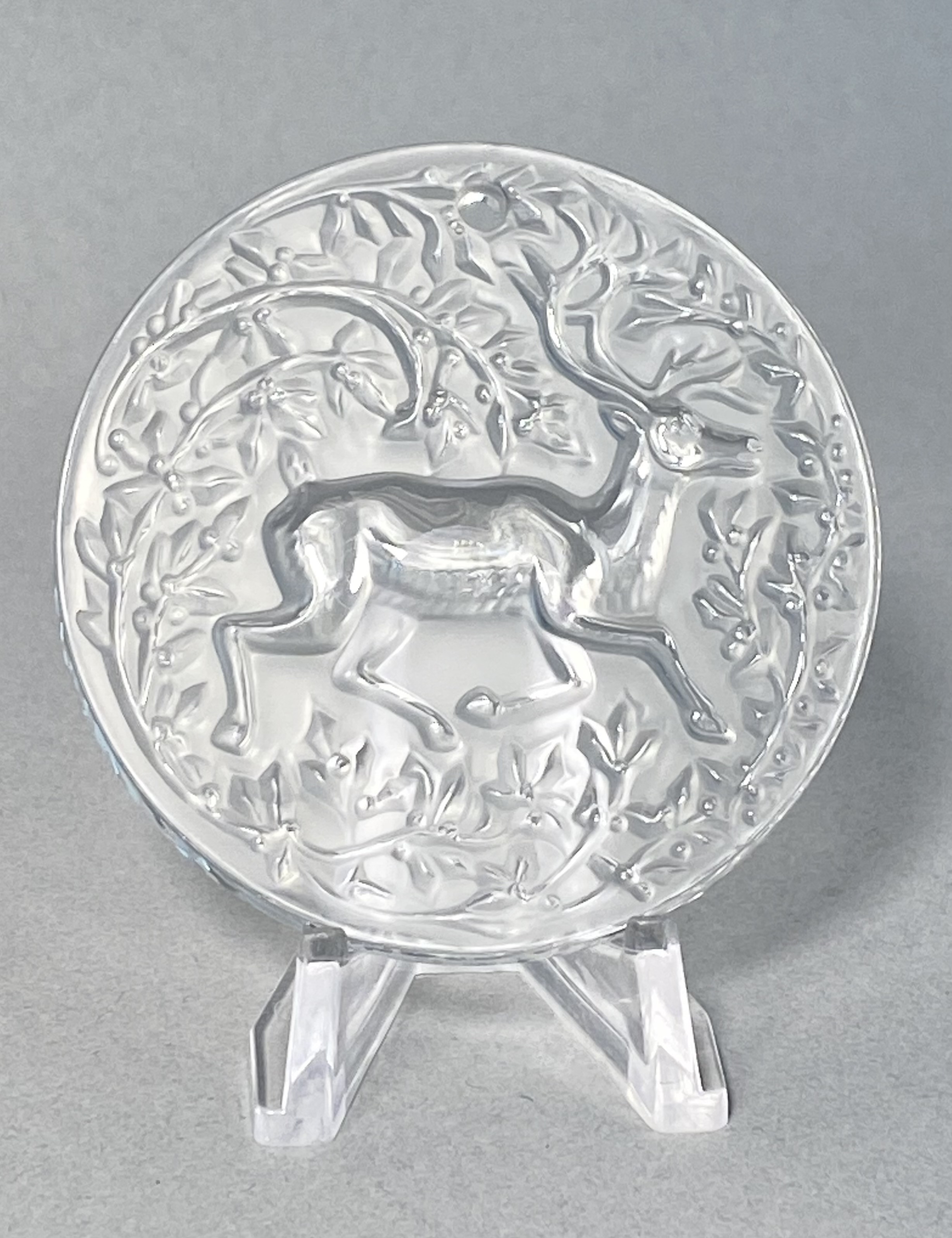 Lalique France Crystal Reindeer Christmas Ornament