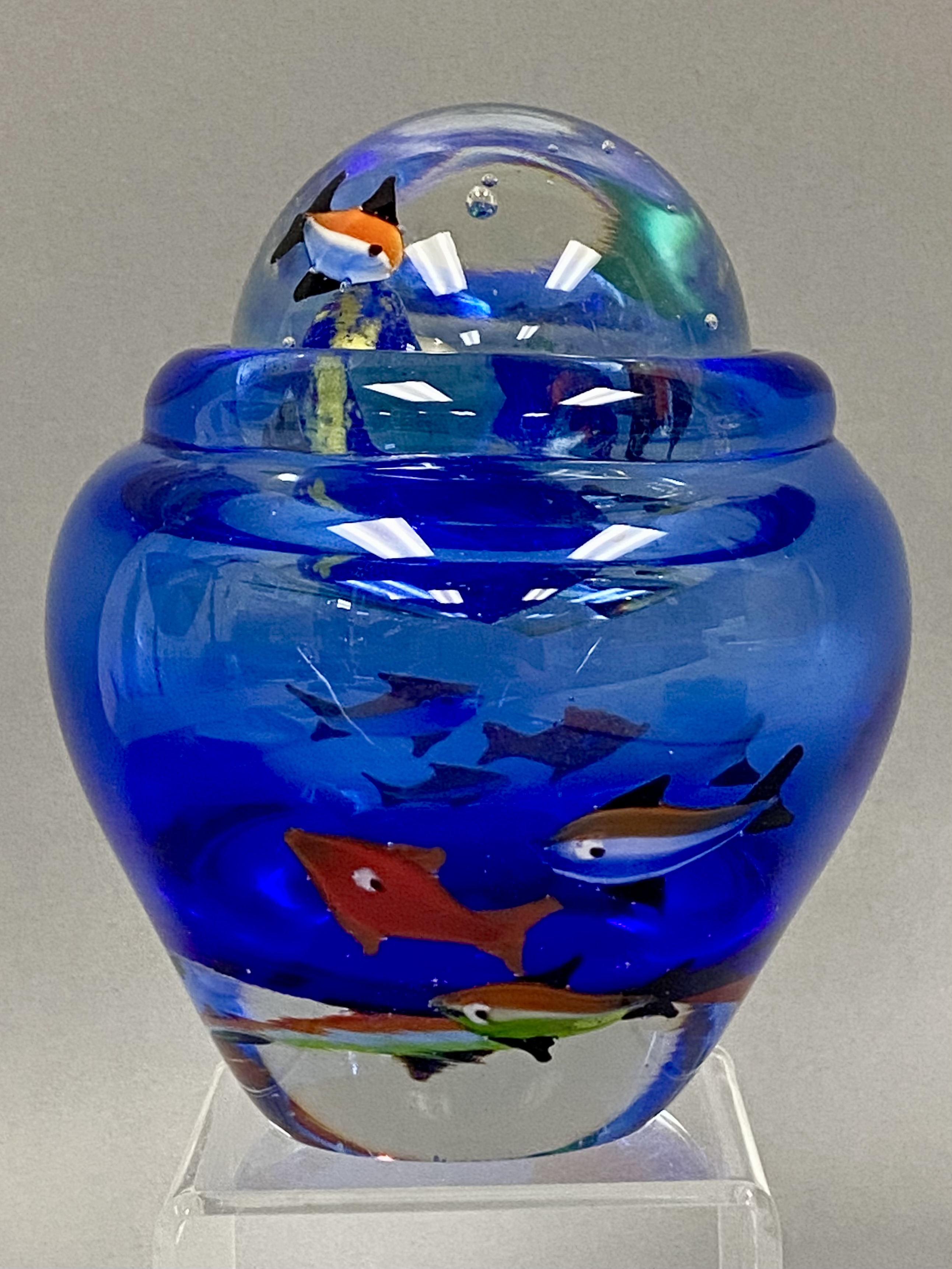 Cobalt Blue Sommerso Art Glass Aquarium Sculpture