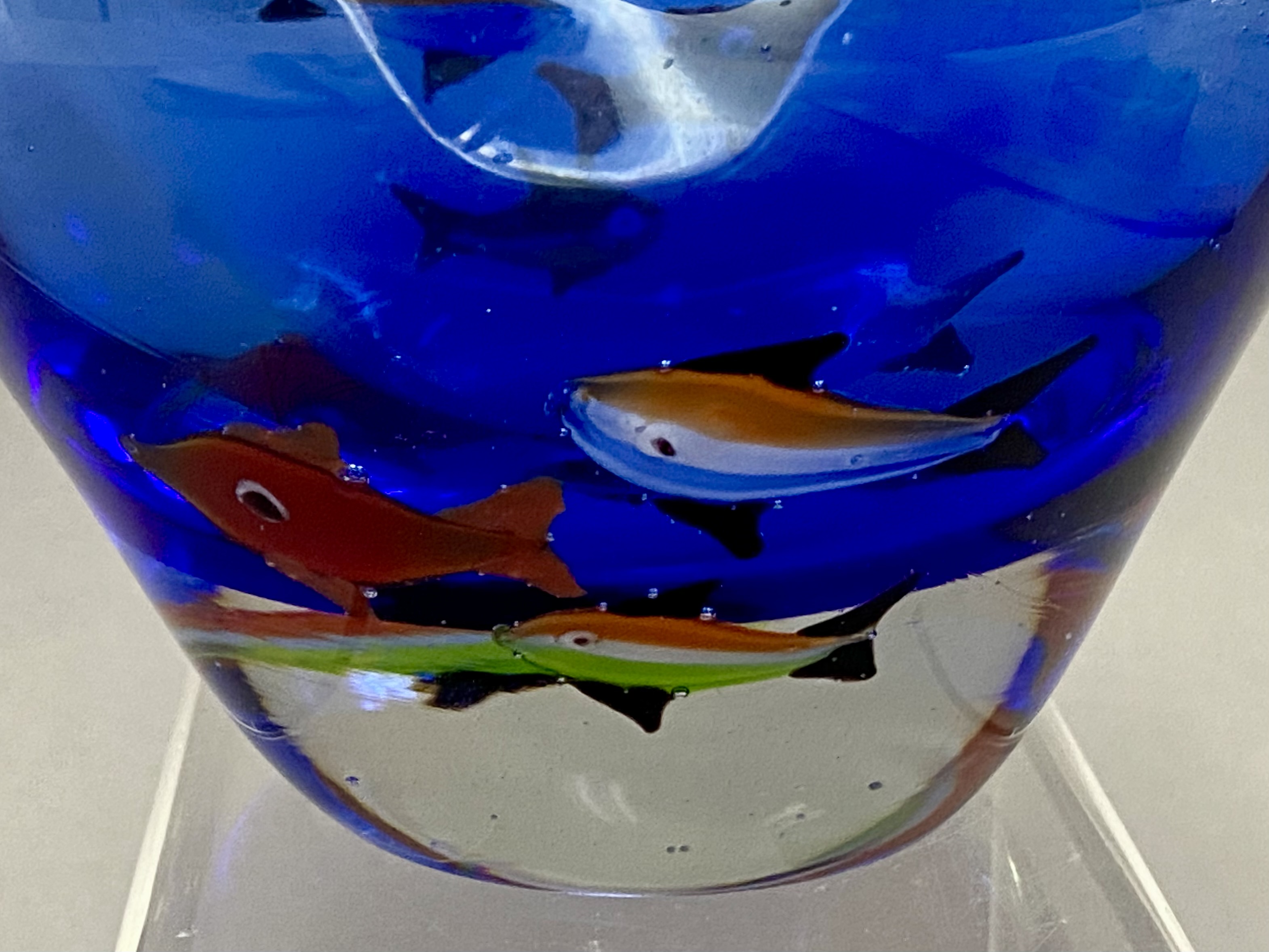 Cobalt Blue Sommerso Art Glass Aquarium Sculpture