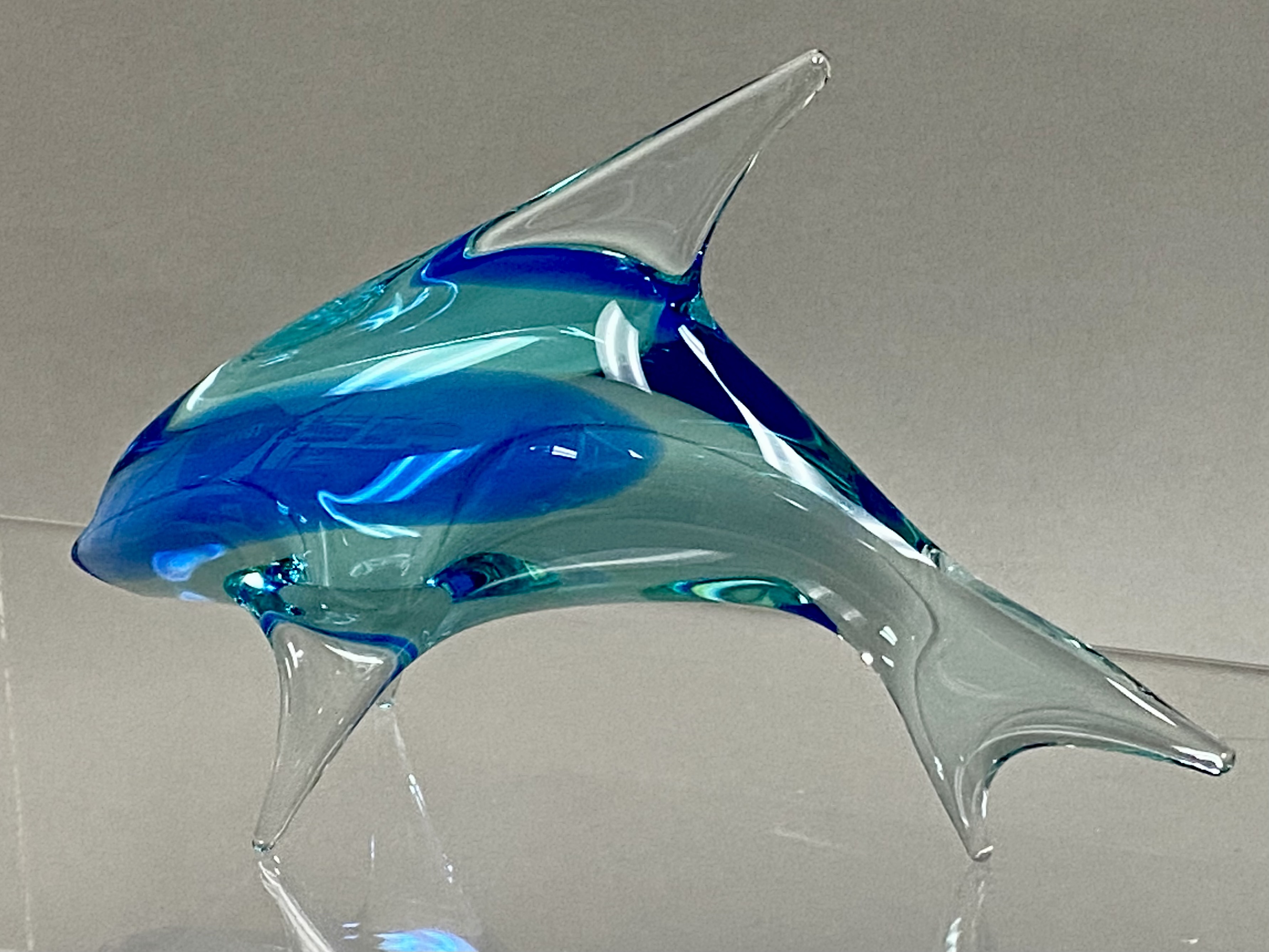 Mid-Century Sommerso Art Glass Dolphin Sculpture