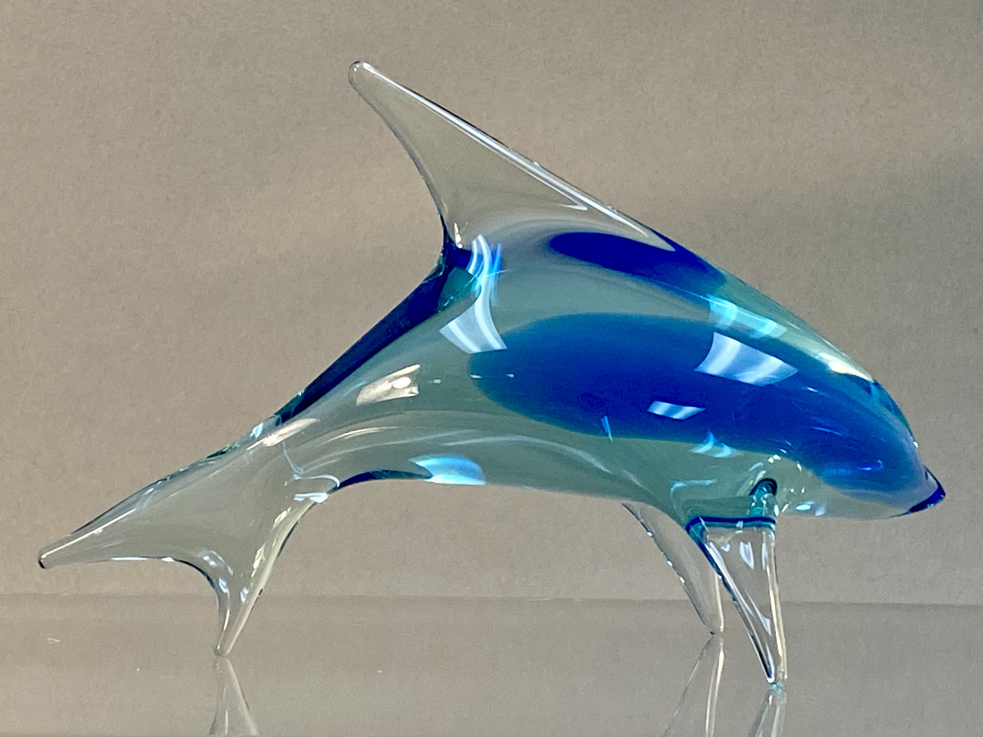 Mid-Century Sommerso Art Glass Dolphin Sculpture