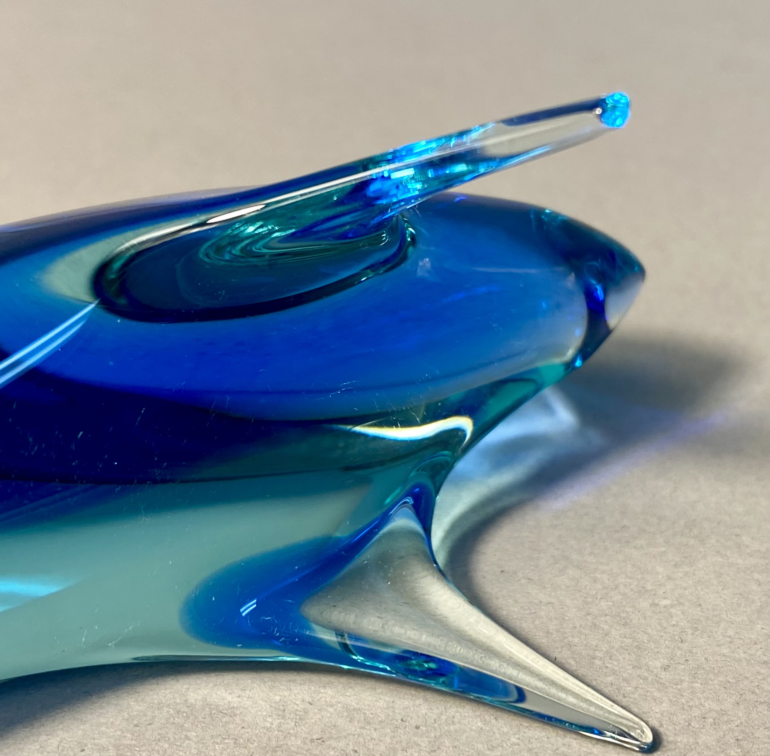 Mid-Century Sommerso Art Glass Dolphin Sculpture