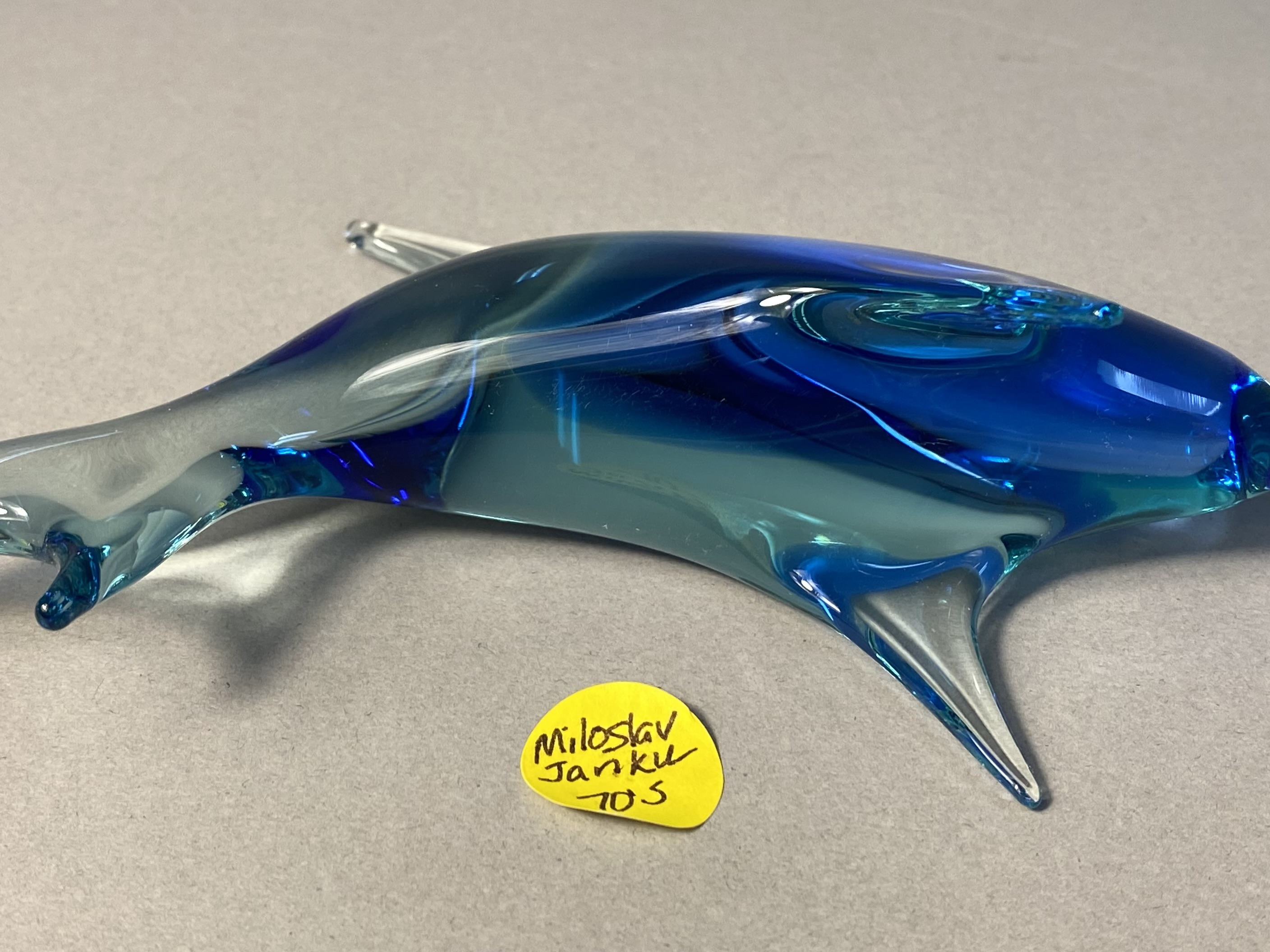 Mid-Century Sommerso Art Glass Dolphin Sculpture