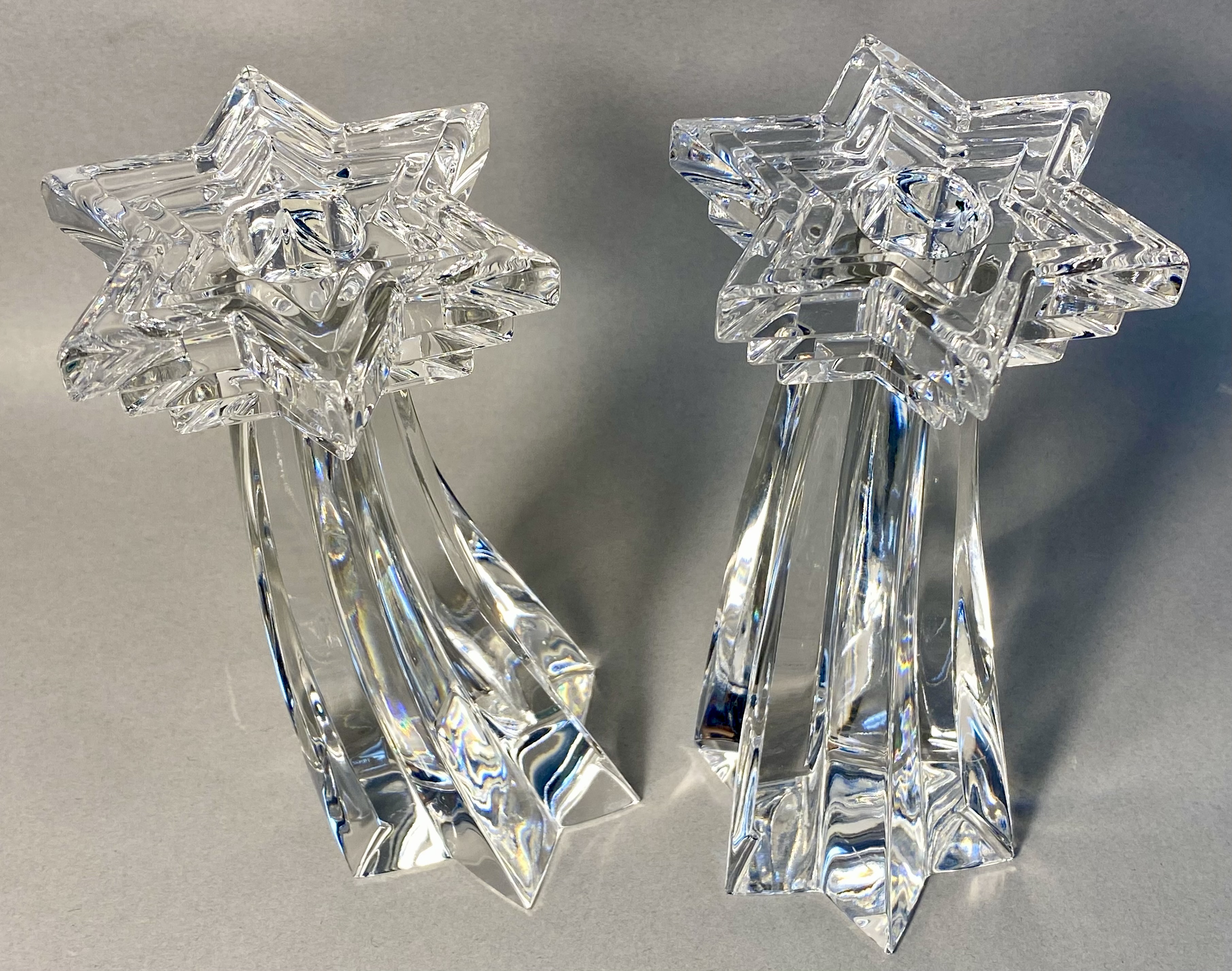 Shooting Star Motif Lead Crystal Candlesticks