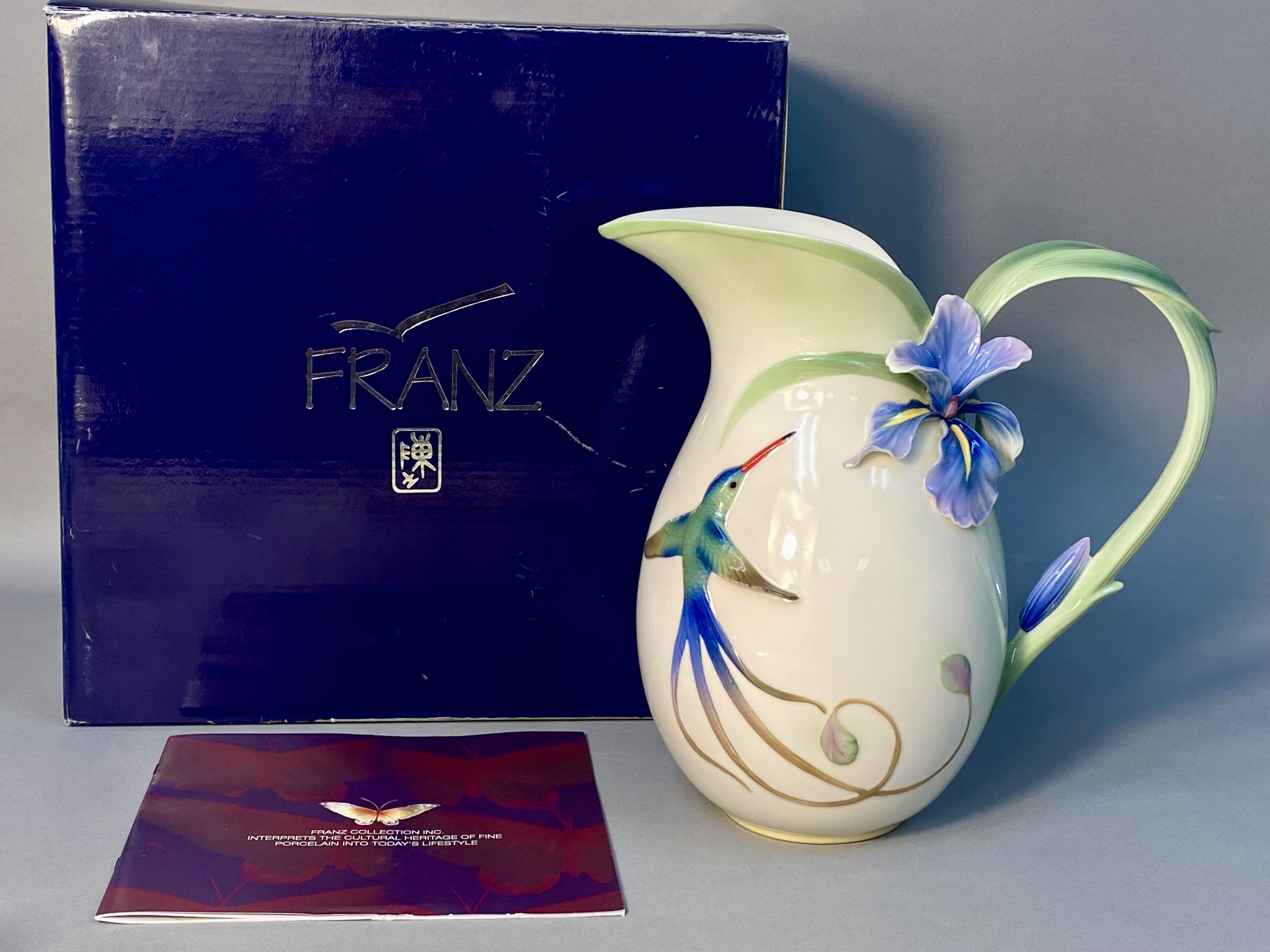 Hummingbird & Iris Porcelain Handle Vase