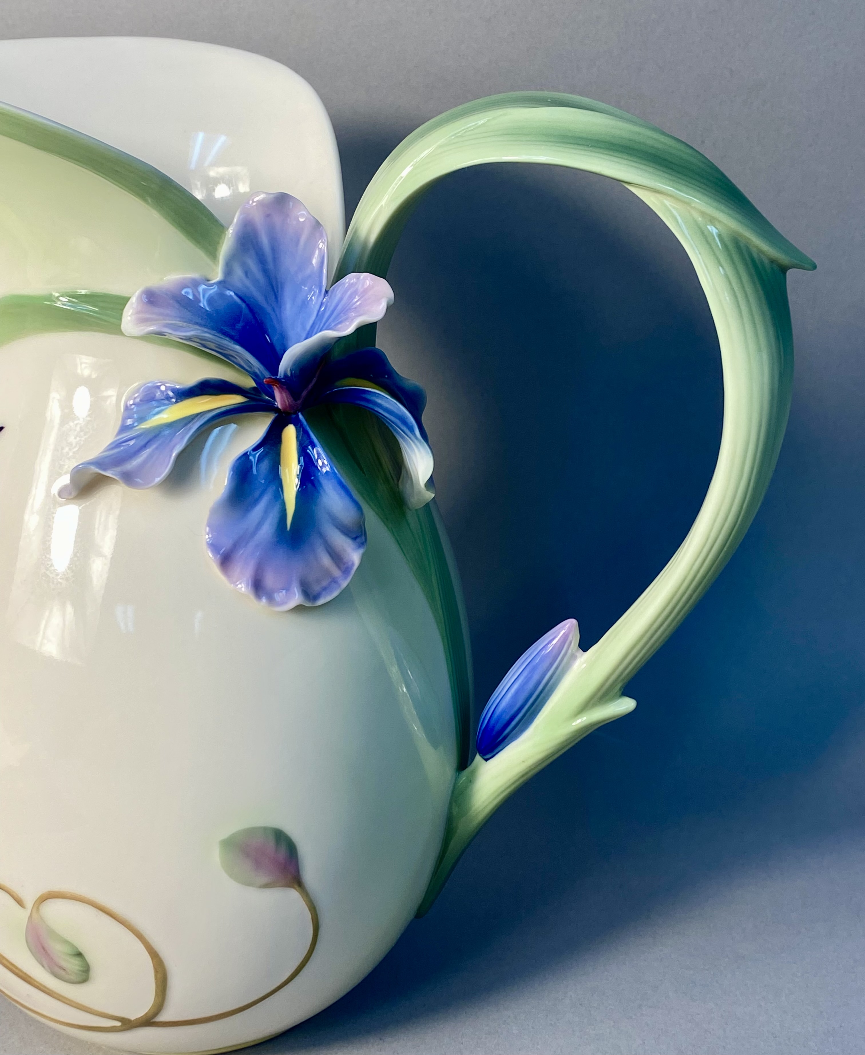 Hummingbird & Iris Porcelain Handle Vase