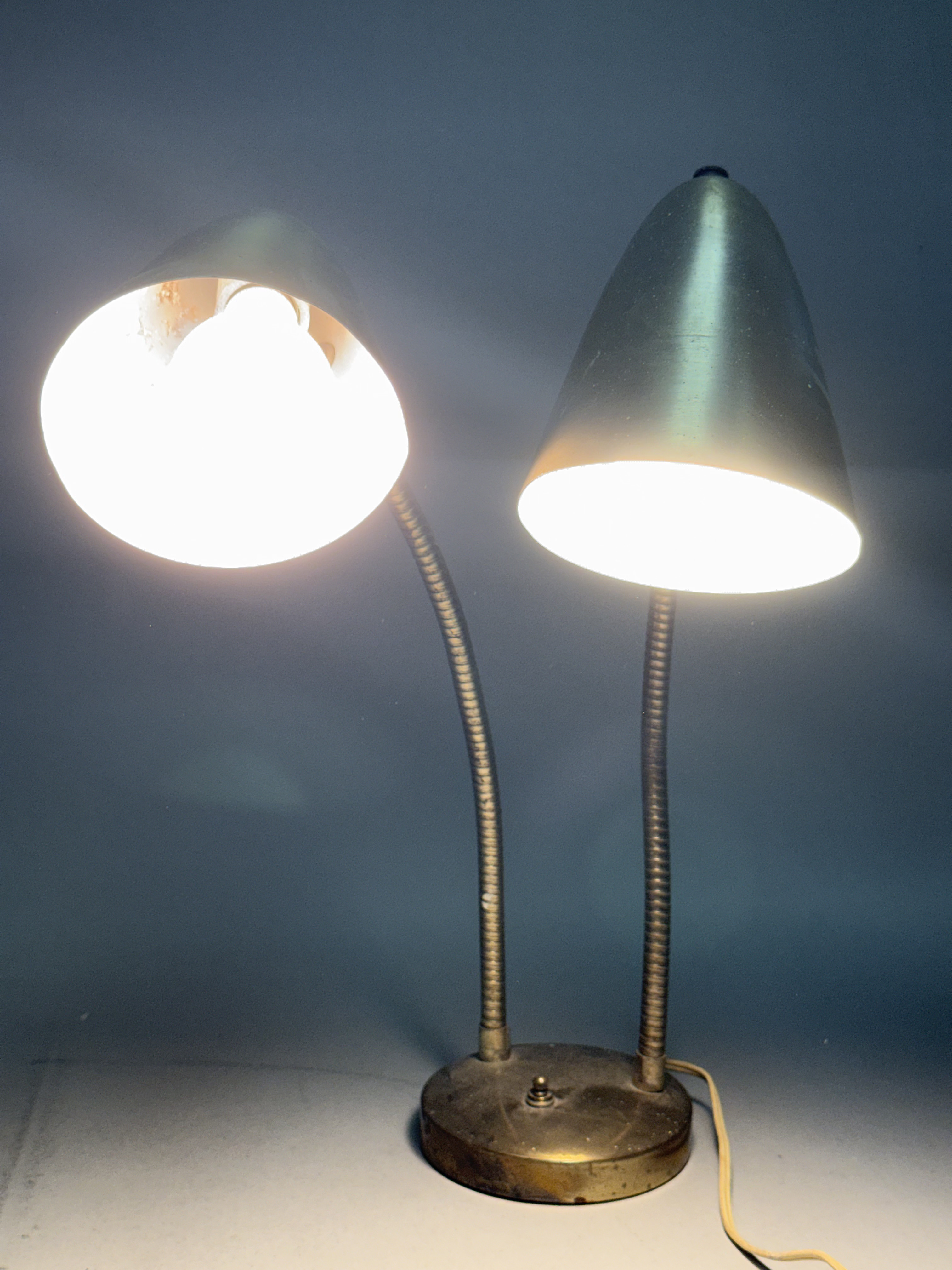 Mid-Century Brass Toned Double Gooseneck Lamp