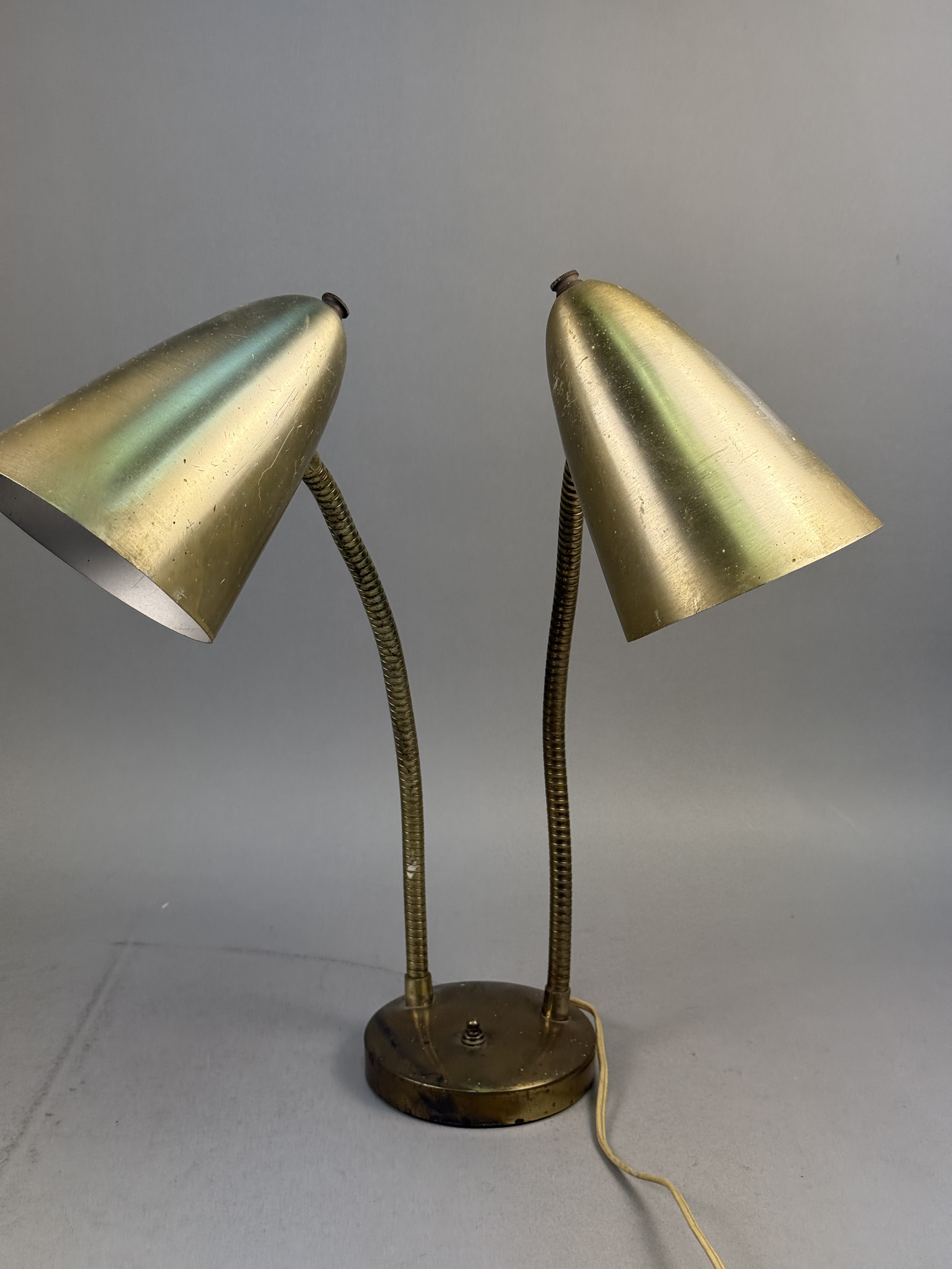 Mid-Century Brass Toned Double Gooseneck Lamp