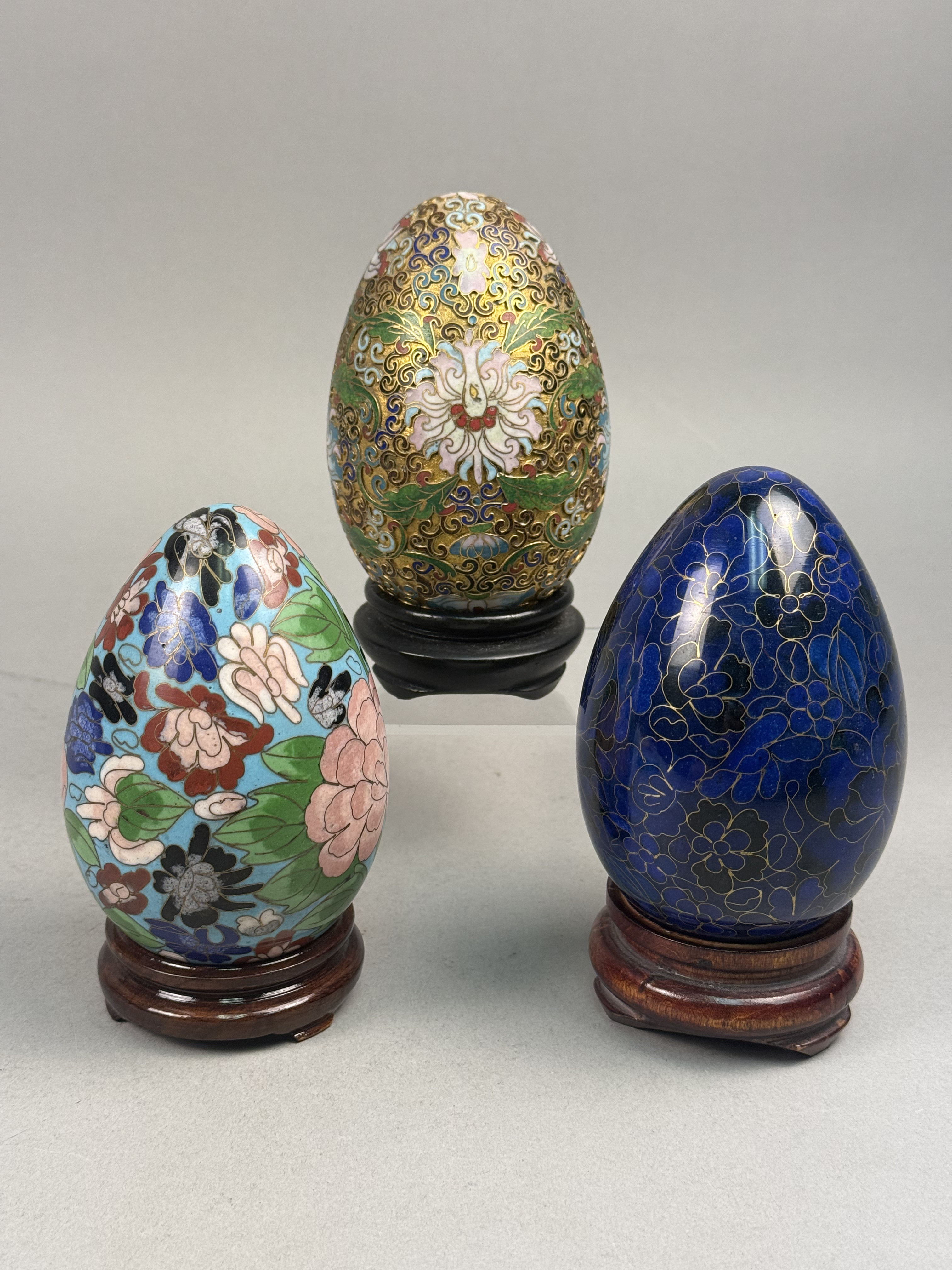 3 Chinese Cloisonne Enamel Decorative Eggs