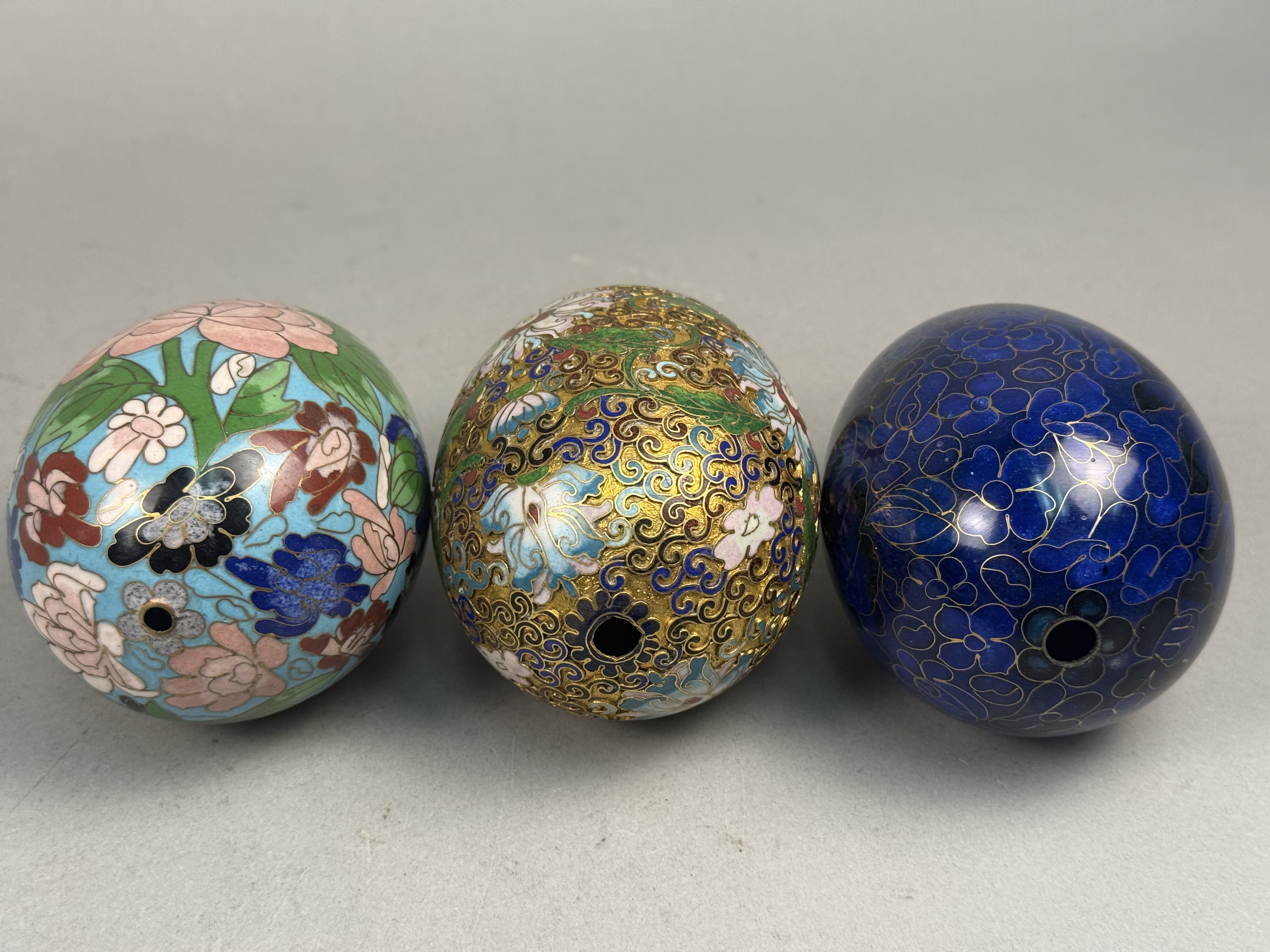 3 Chinese Cloisonne Enamel Decorative Eggs
