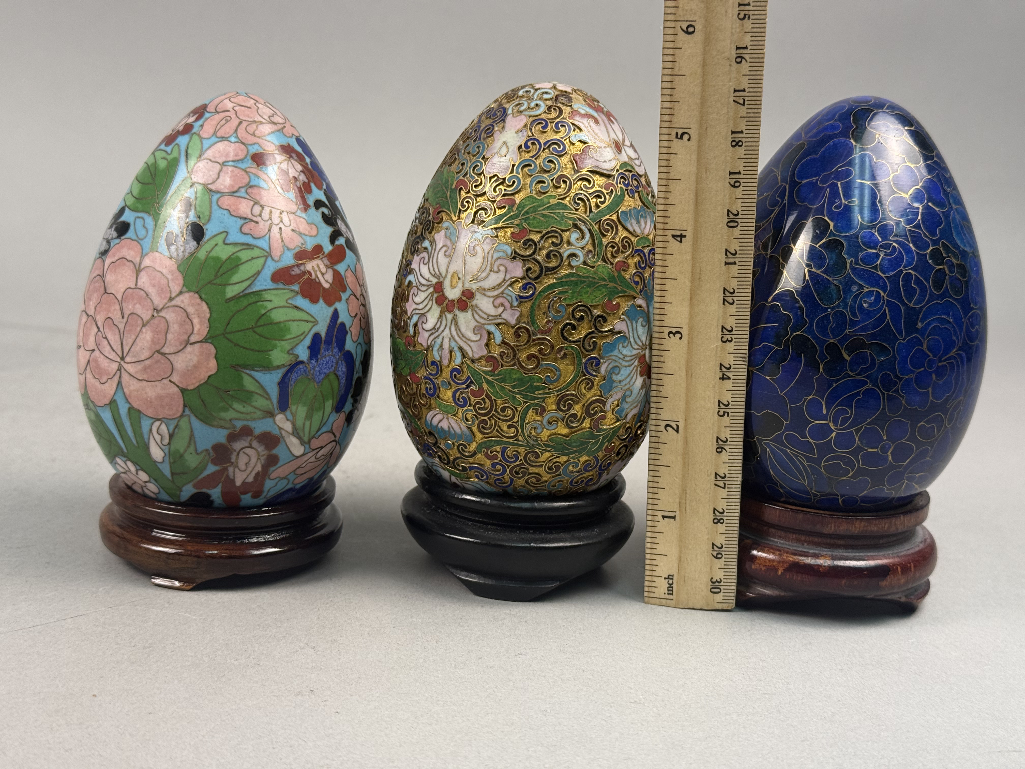 3 Chinese Cloisonne Enamel Decorative Eggs