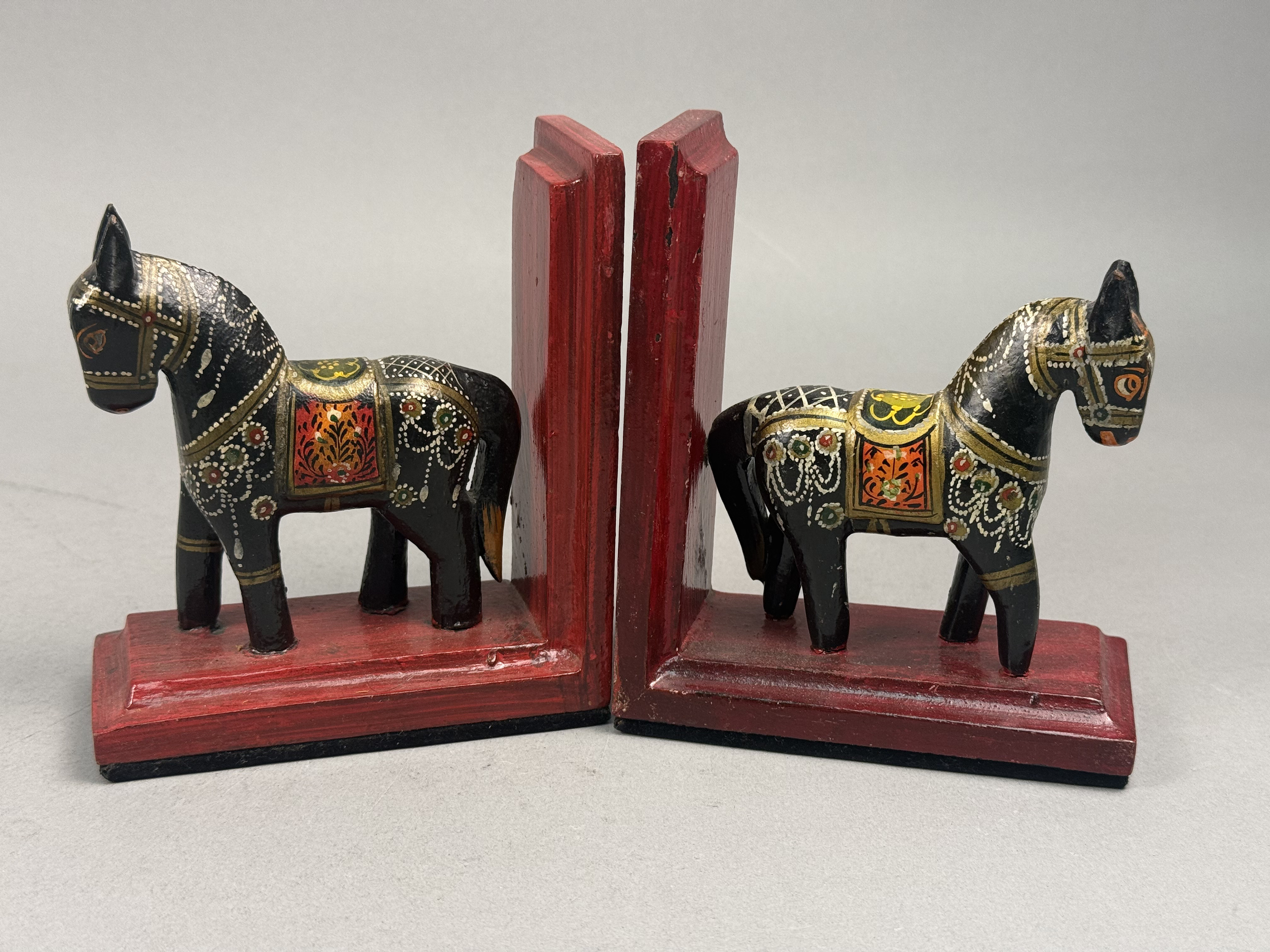 A Pair of Hand-Painted Wooden Horse Bookends