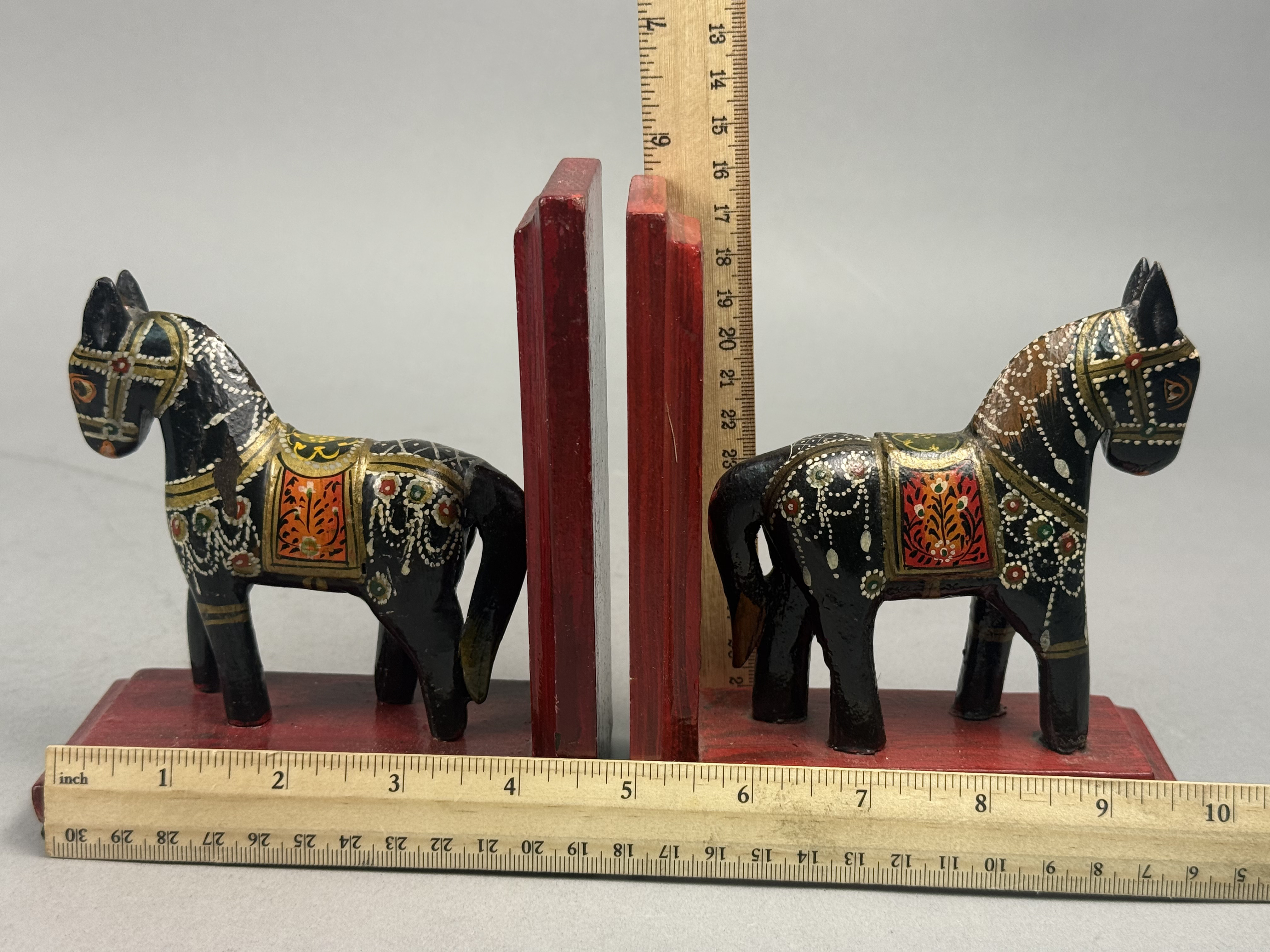 A Pair of Hand-Painted Wooden Horse Bookends