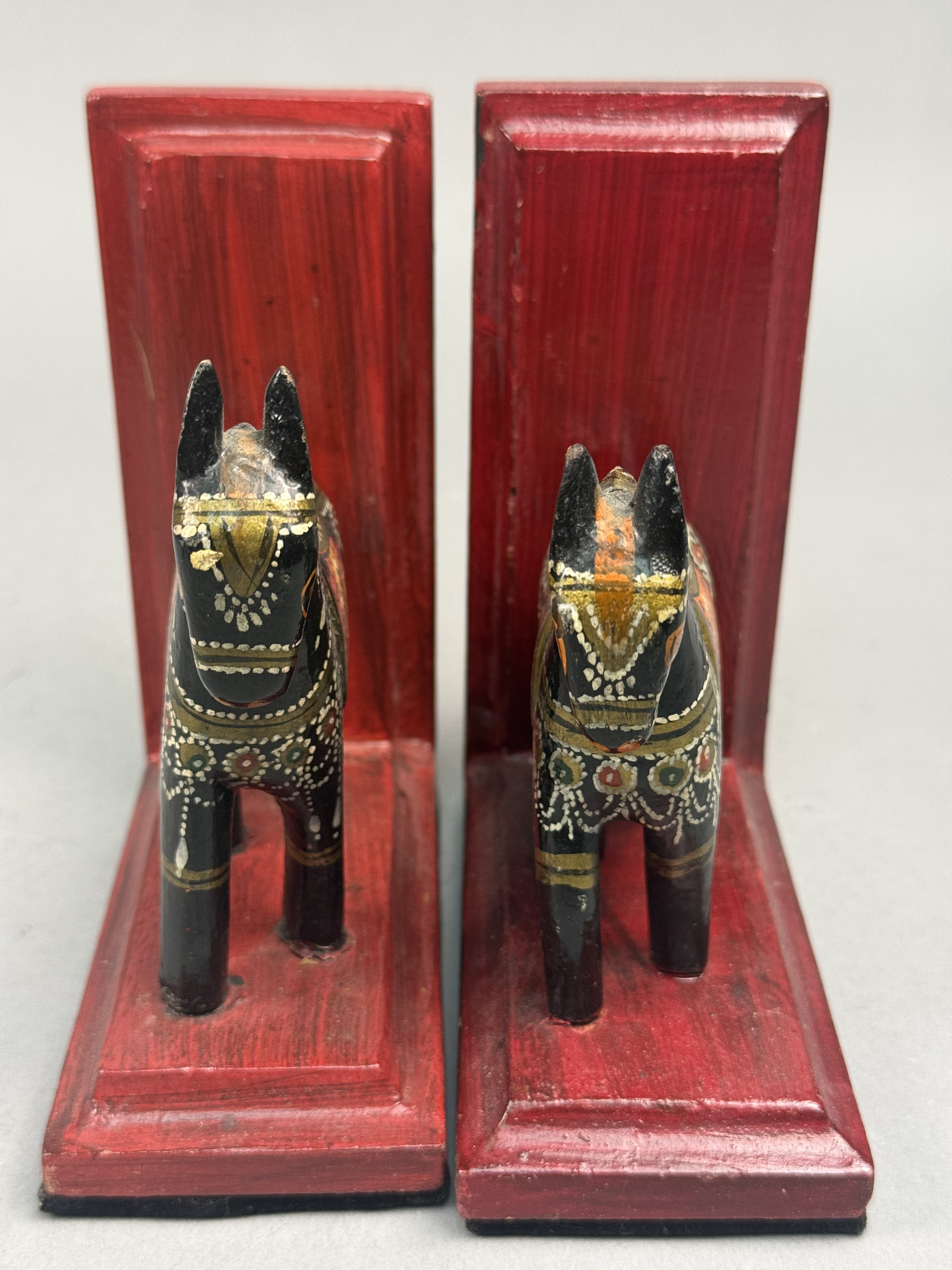 A Pair of Hand-Painted Wooden Horse Bookends