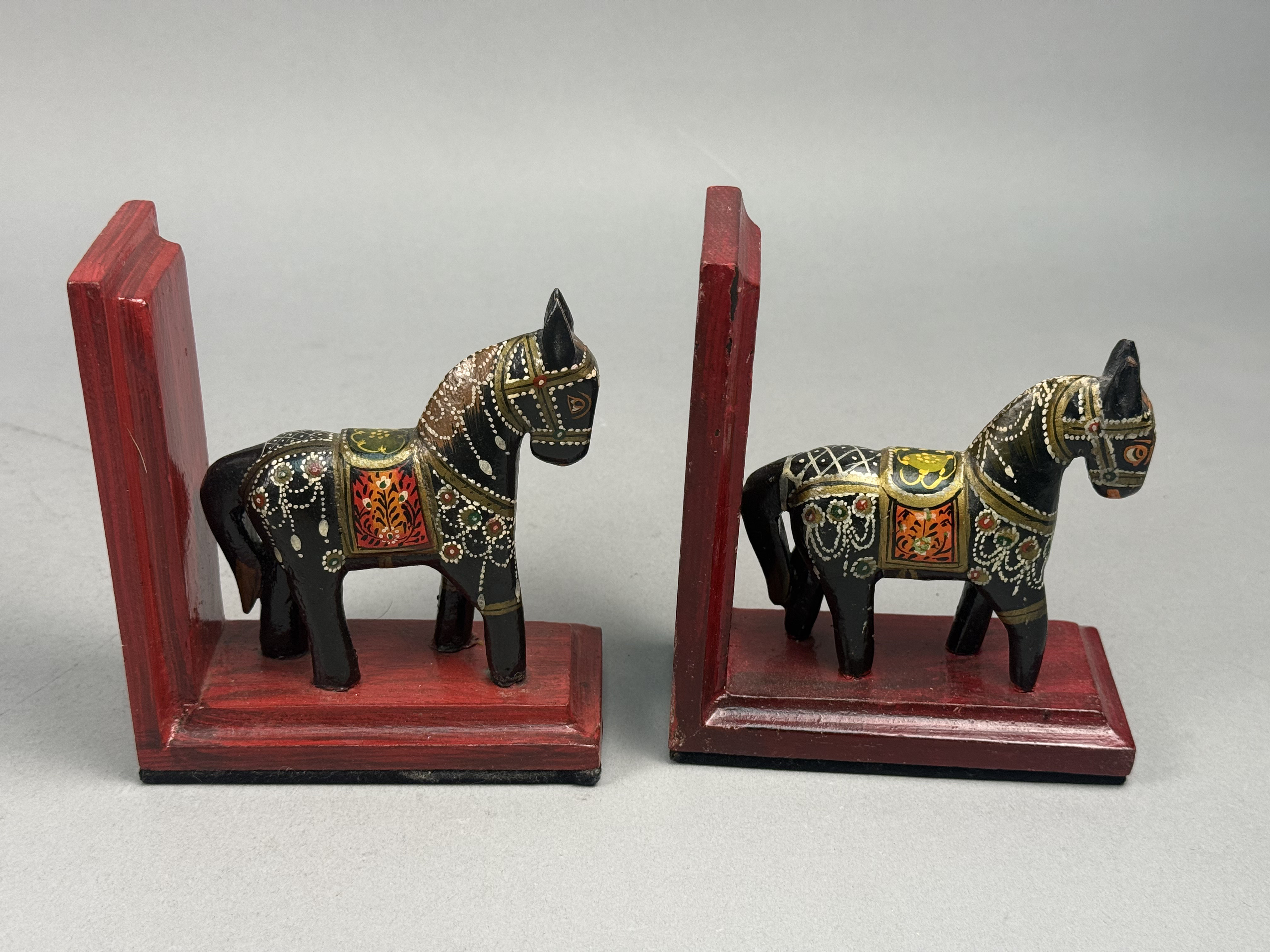 A Pair of Hand-Painted Wooden Horse Bookends