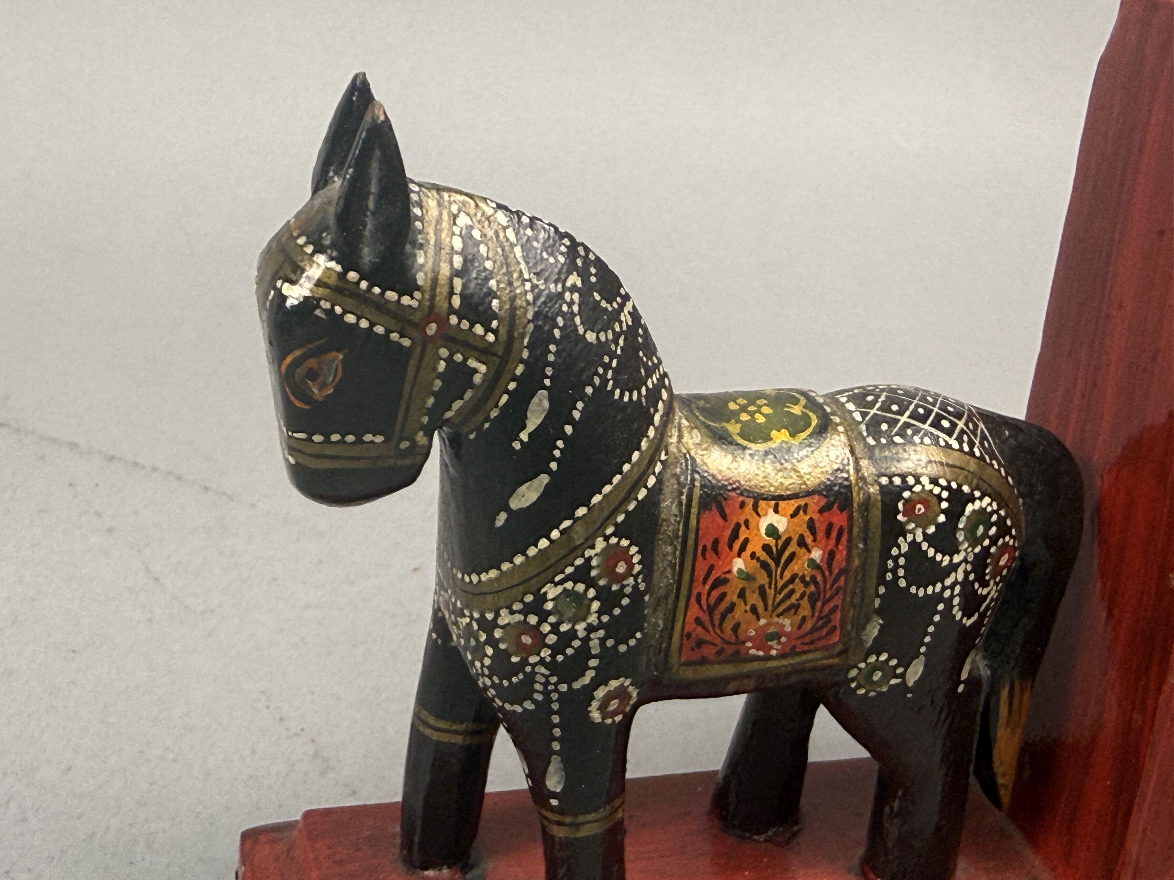 A Pair of Hand-Painted Wooden Horse Bookends