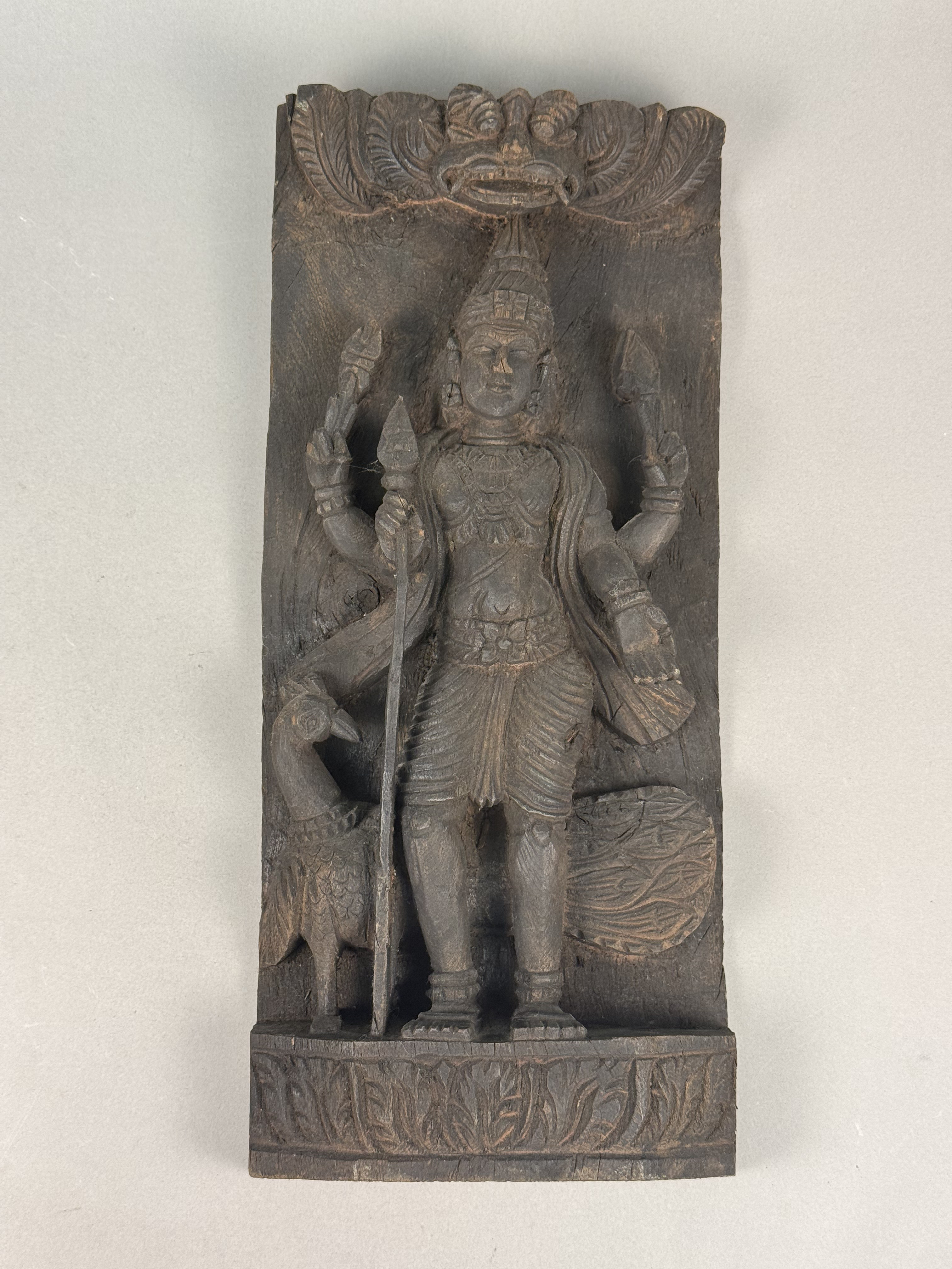 South Indian Carved Wood Relief Panel