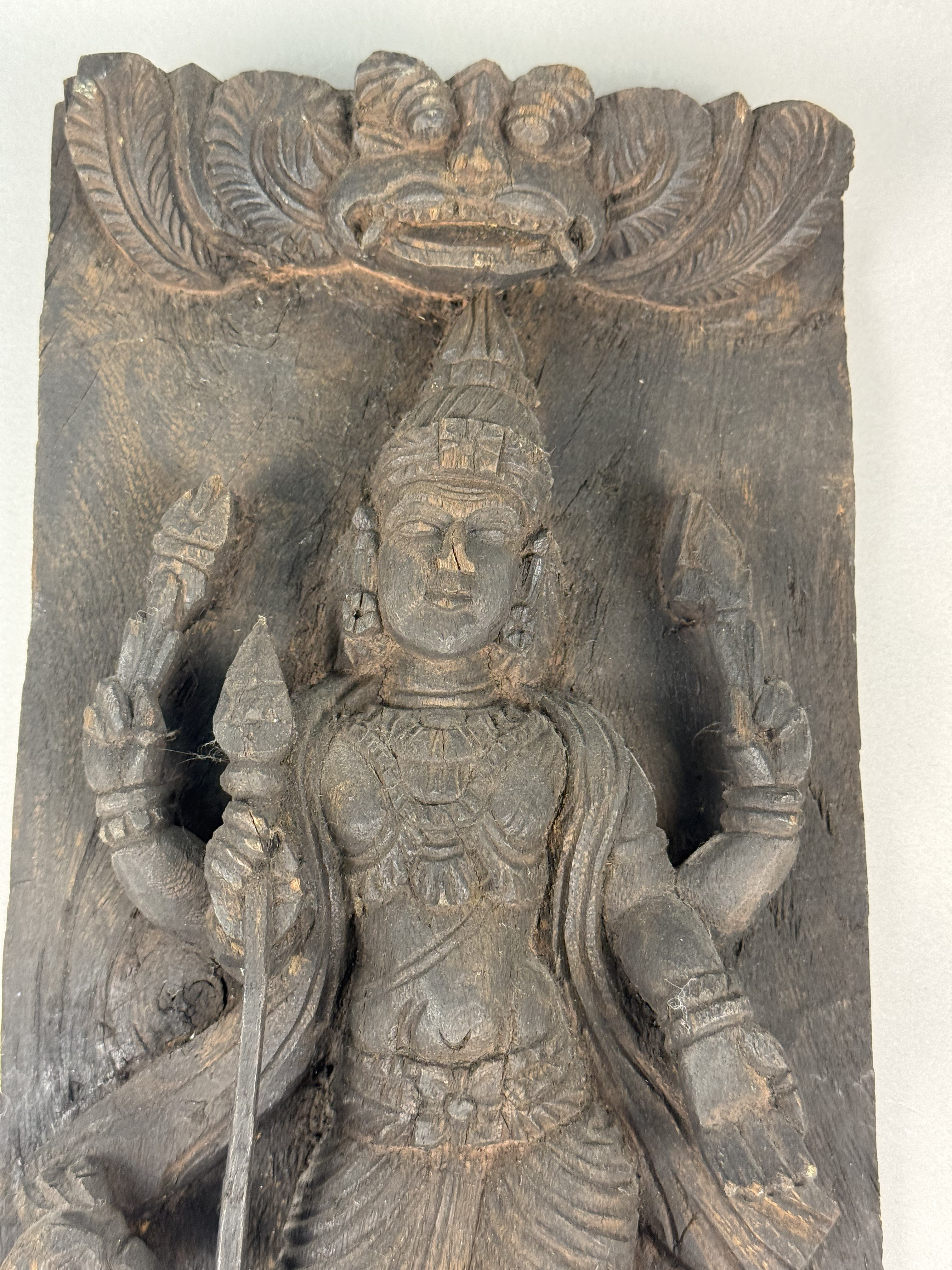 South Indian Carved Wood Relief Panel