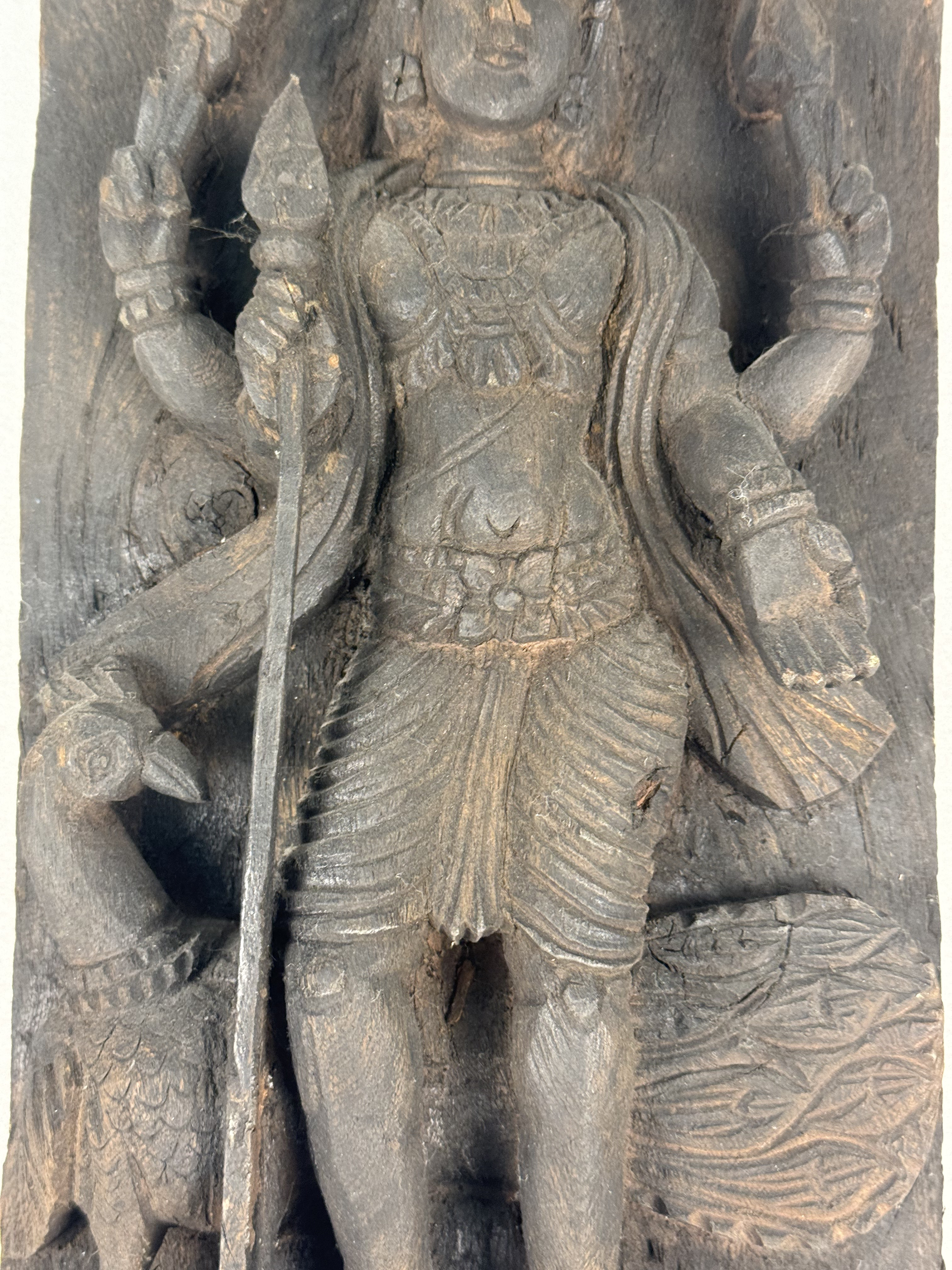 South Indian Carved Wood Relief Panel