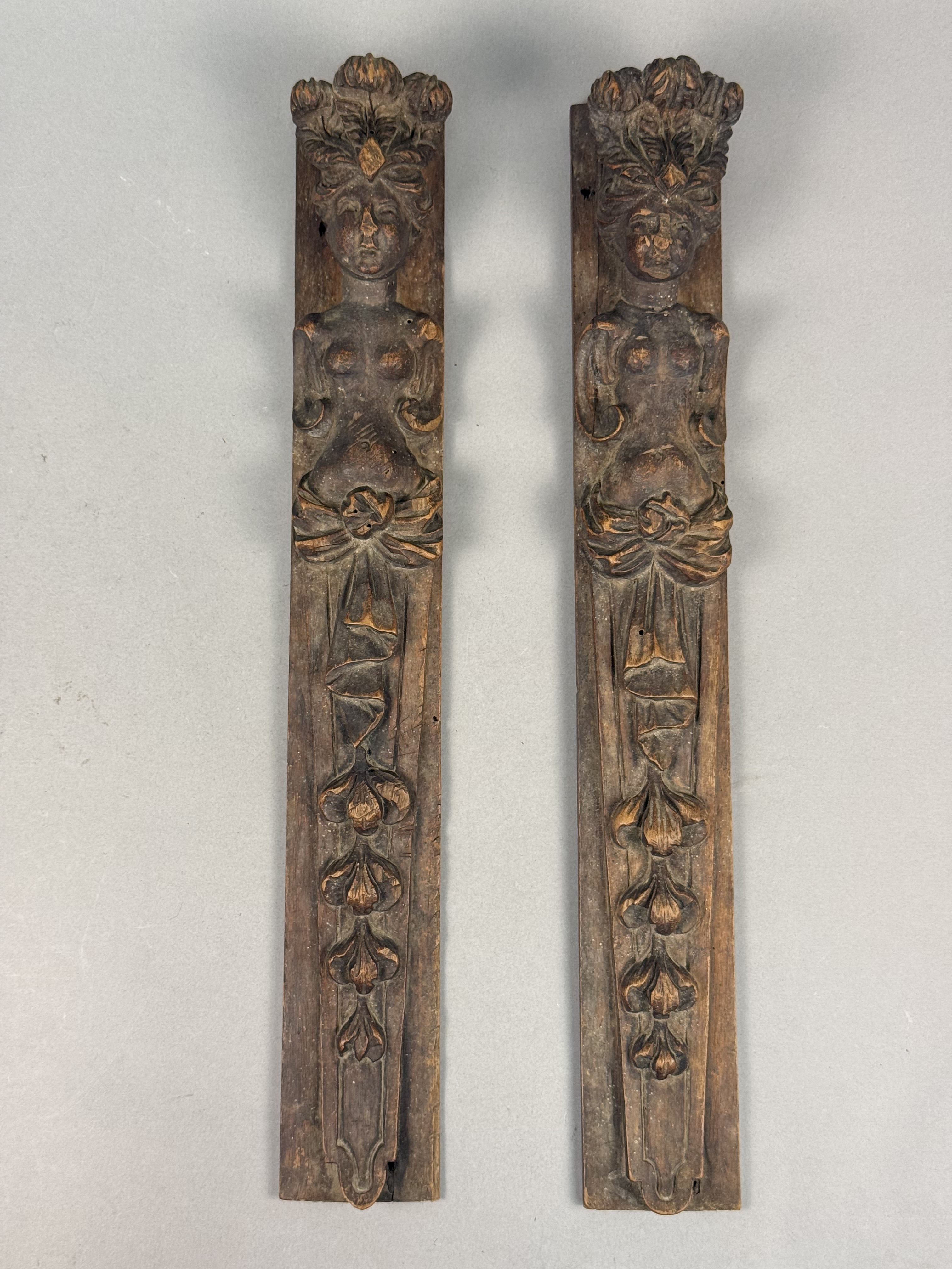 Carved Wood Figural Caryatid Terms