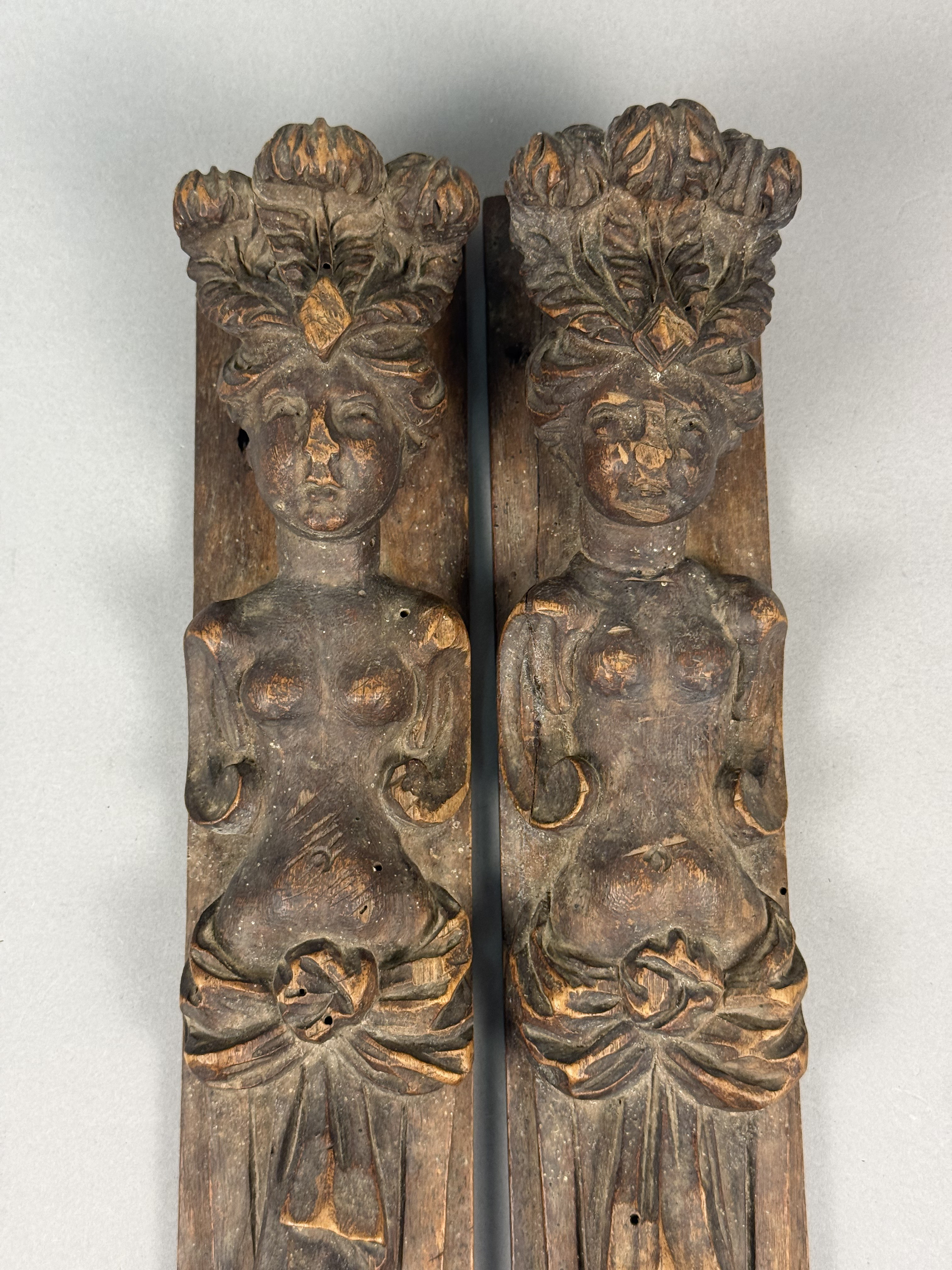 Carved Wood Figural Caryatid Terms