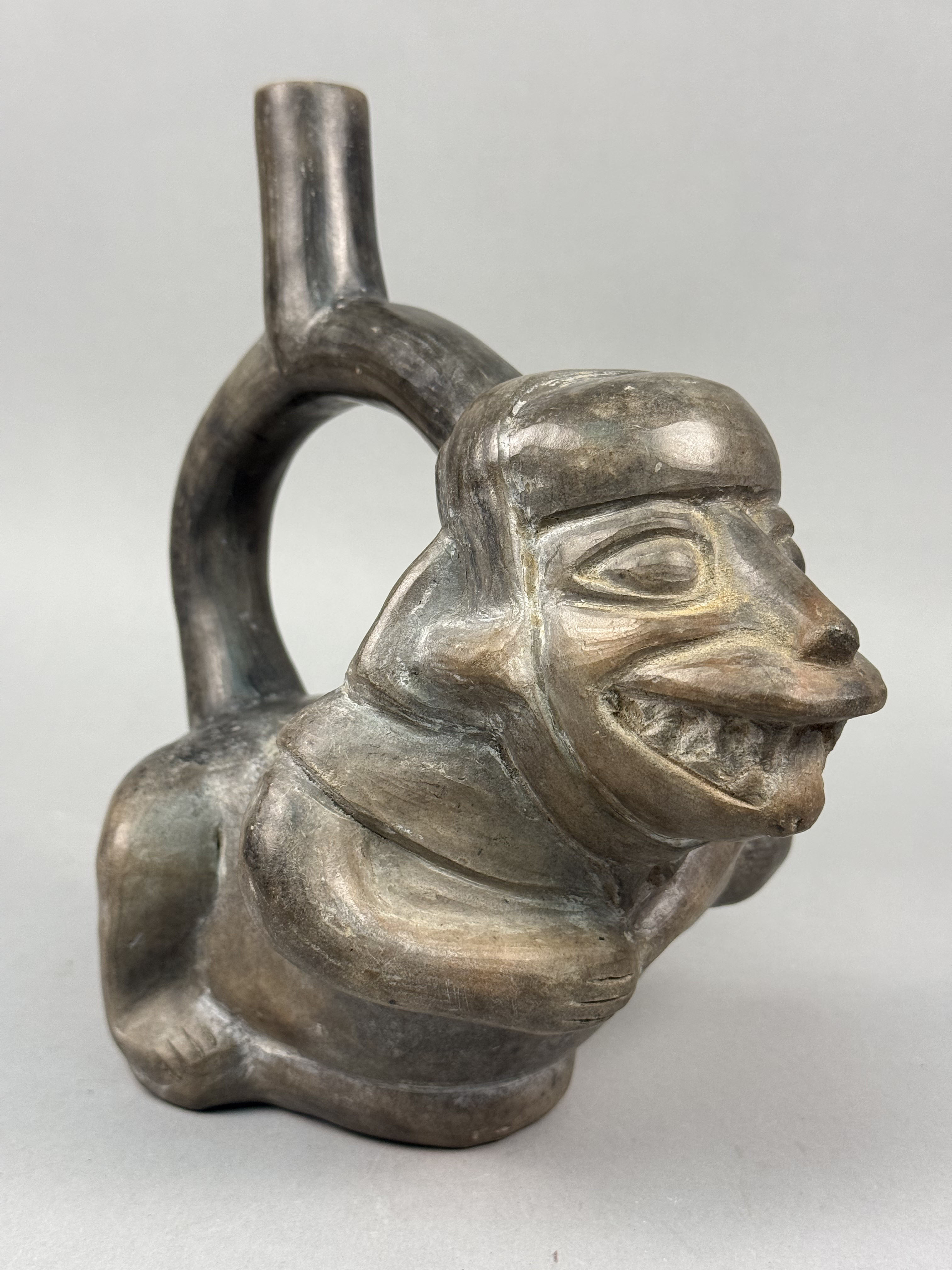 Peruvian Blackware Ceramic Stirrup-Spout Vessel